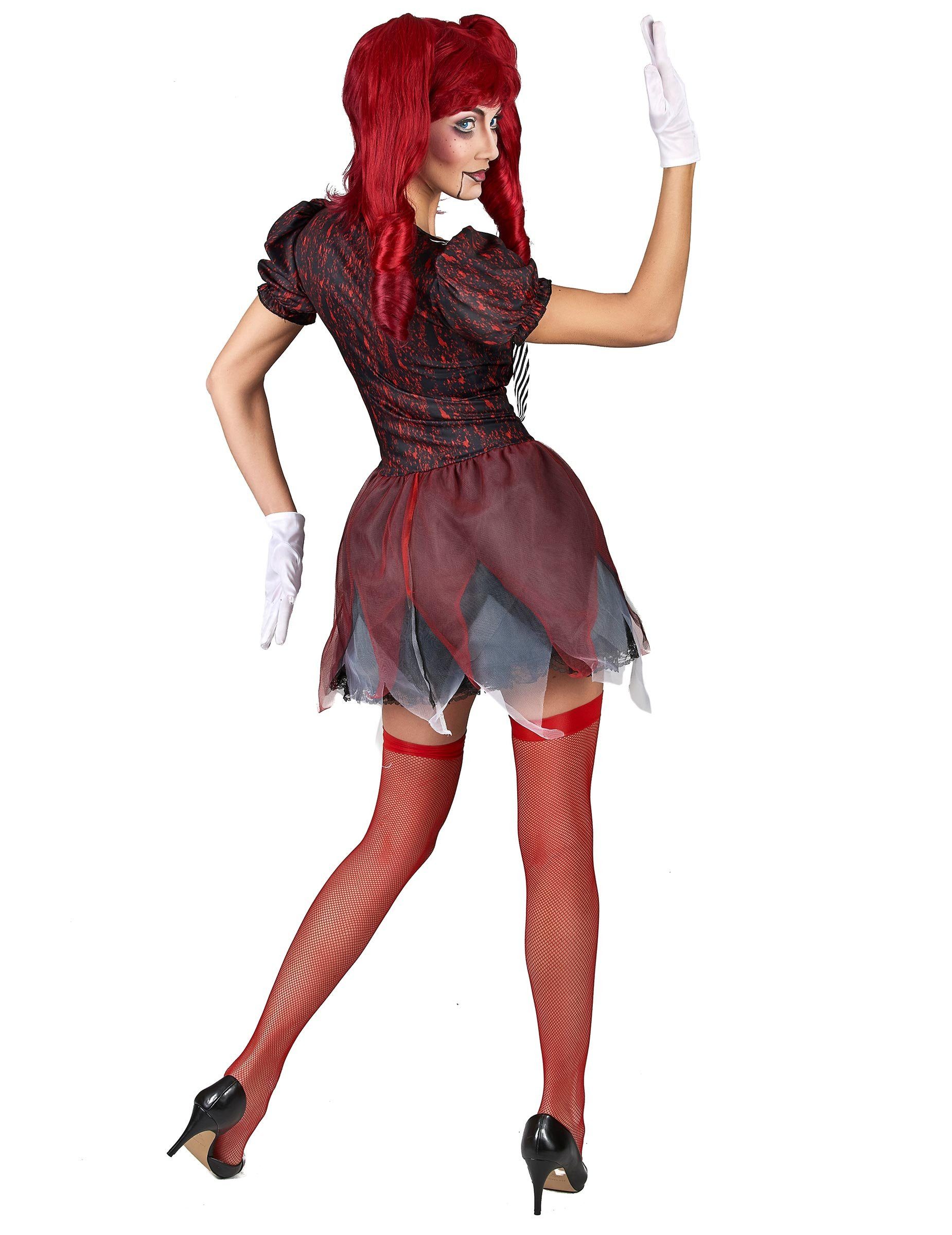 JADEO Kostüm Horror Puppe Damen-Kostüm rot-schwarz-weiss