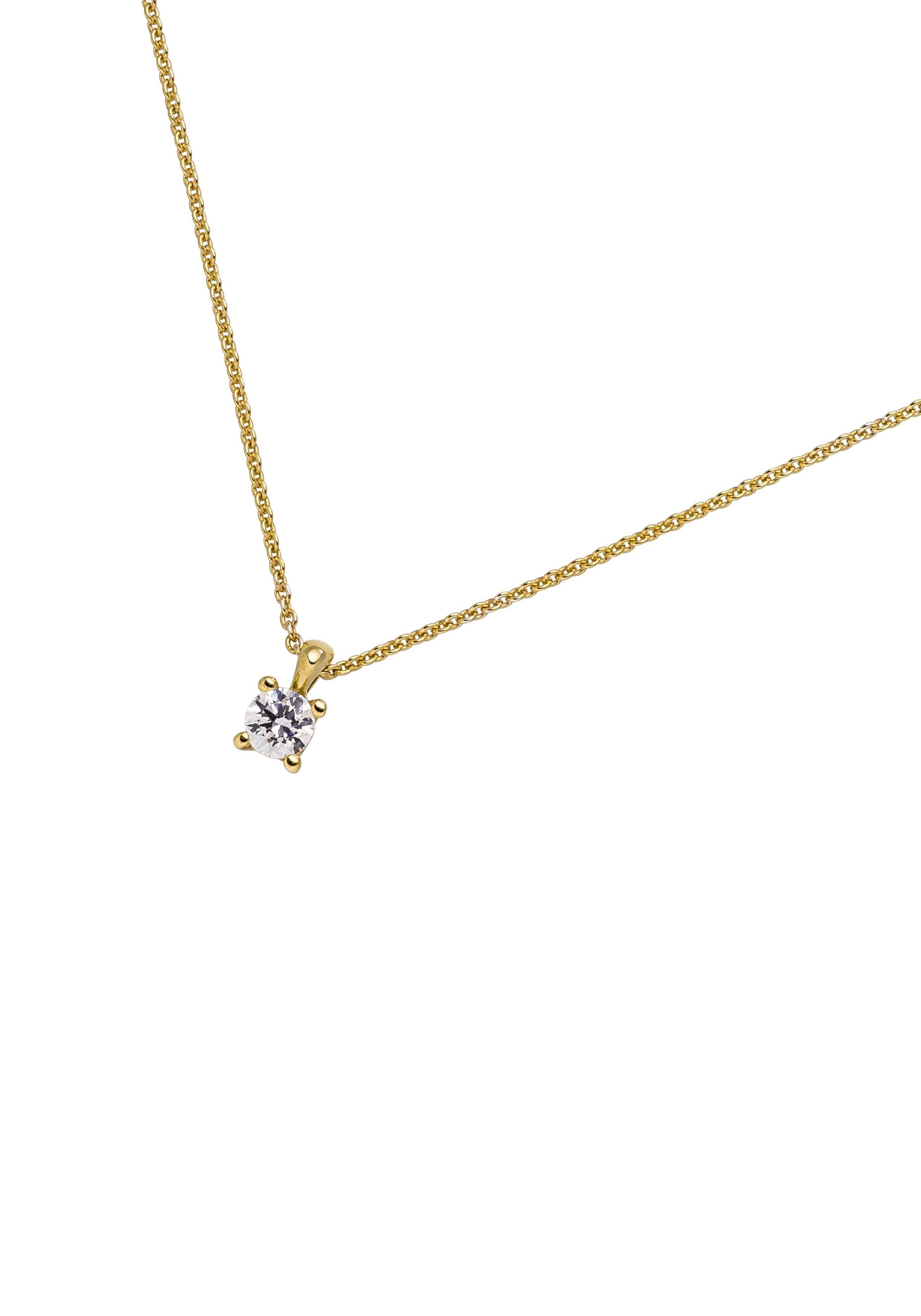 JOBO Kette mit Anhänger Solitär Diamant Brillant 0,25 ct., 585 Gold 45 cm,  Kettenlänge ca. 45 cm, auf 42 cm verkürzbar | Ketten mit Anhänger