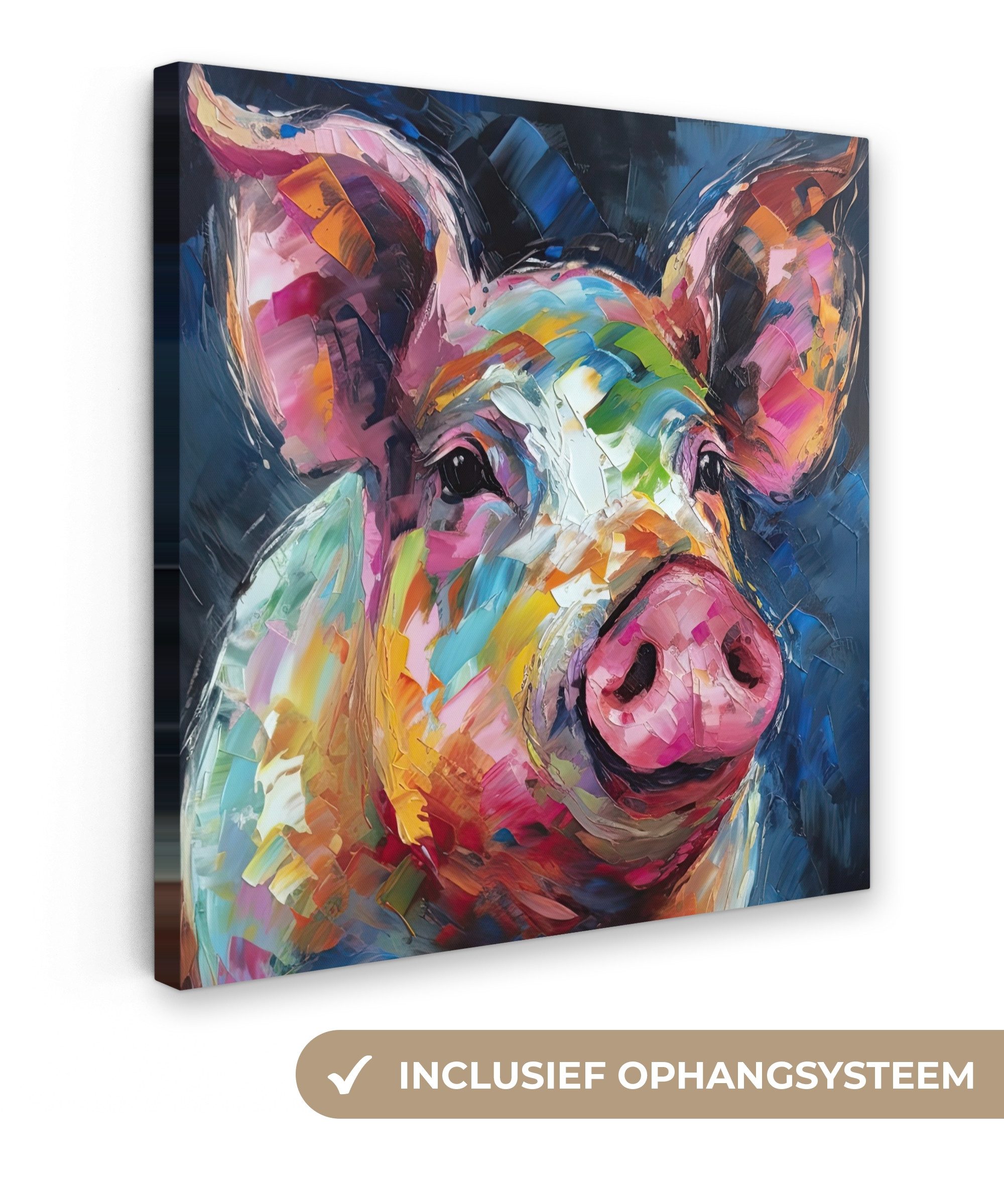 OneMillionCanvasses® Leinwandbild Schwein - Ölfarbe - Tiere - Kunst, Fotodruck (1 St), Wandbild, Deko Schlafzimmer Wohnzimmer Flur 20x20 cm