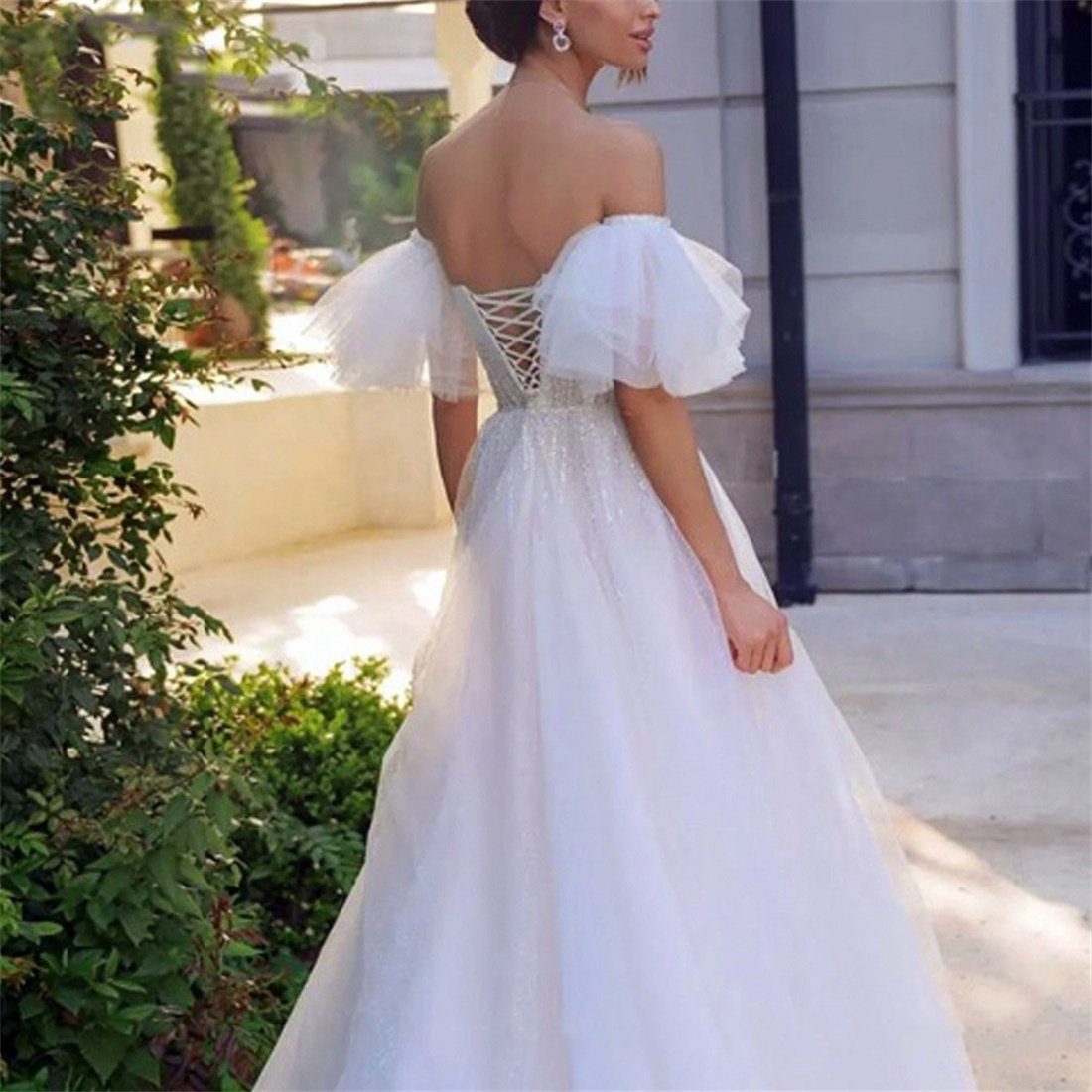 DÖRÖY Schleier Brautkleid mehrlagiges weißes Kleid mit Ärmeln, Schal mit  Accessoires