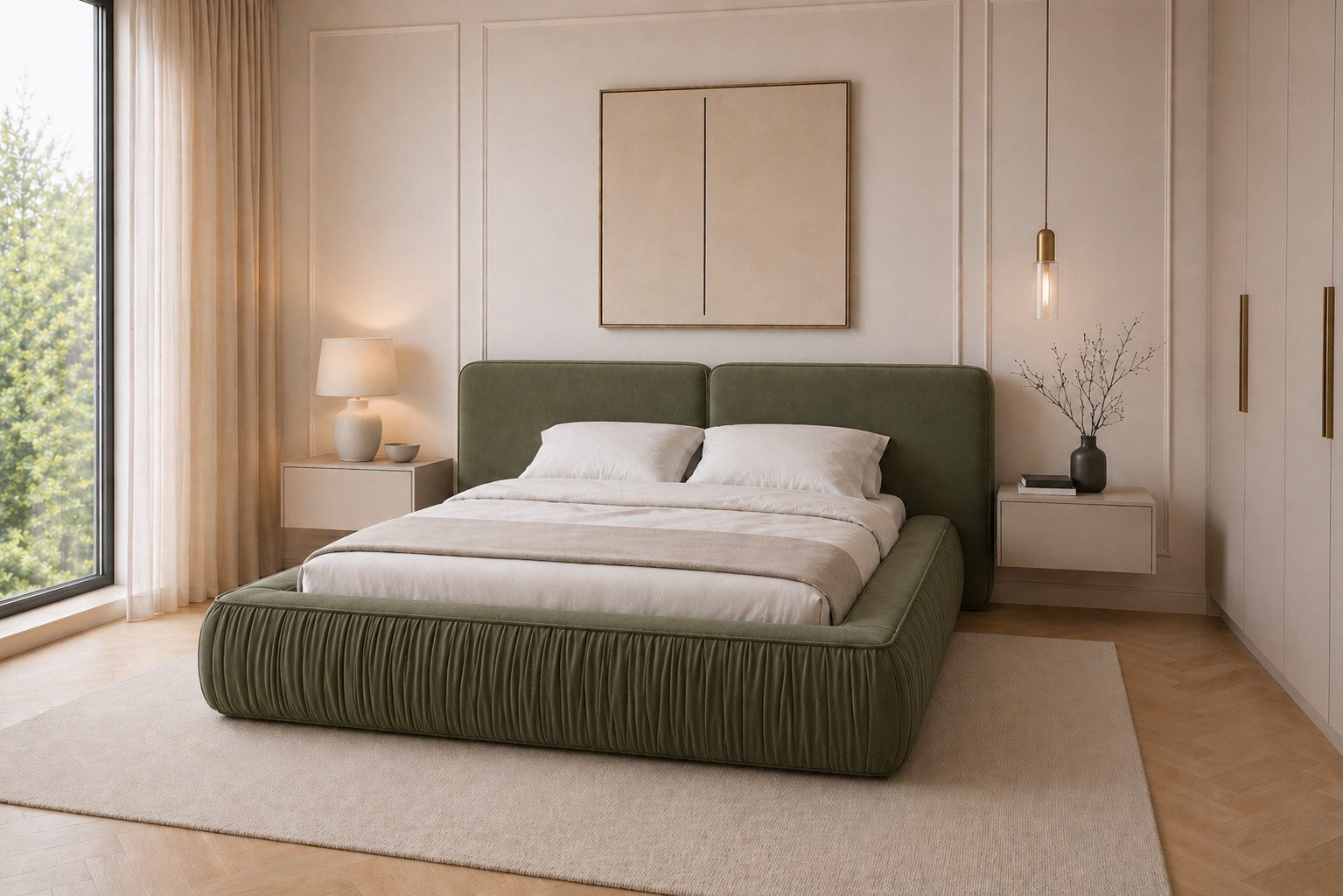 MOEBLO Polsterbett 08 (aus edlem Samt (Riviera Velours) – Modernes Designer-Doppelbett mit weich gepolstertem Kopfteil, stabilem Metall-Holz-Rahmen und großem Bettkasten mit Gaslift – Komfortables Stauraumbett für stilvolle Schlafzimmer), (BxHxT): 207 / 227 / 247 x 94 x 240 cm