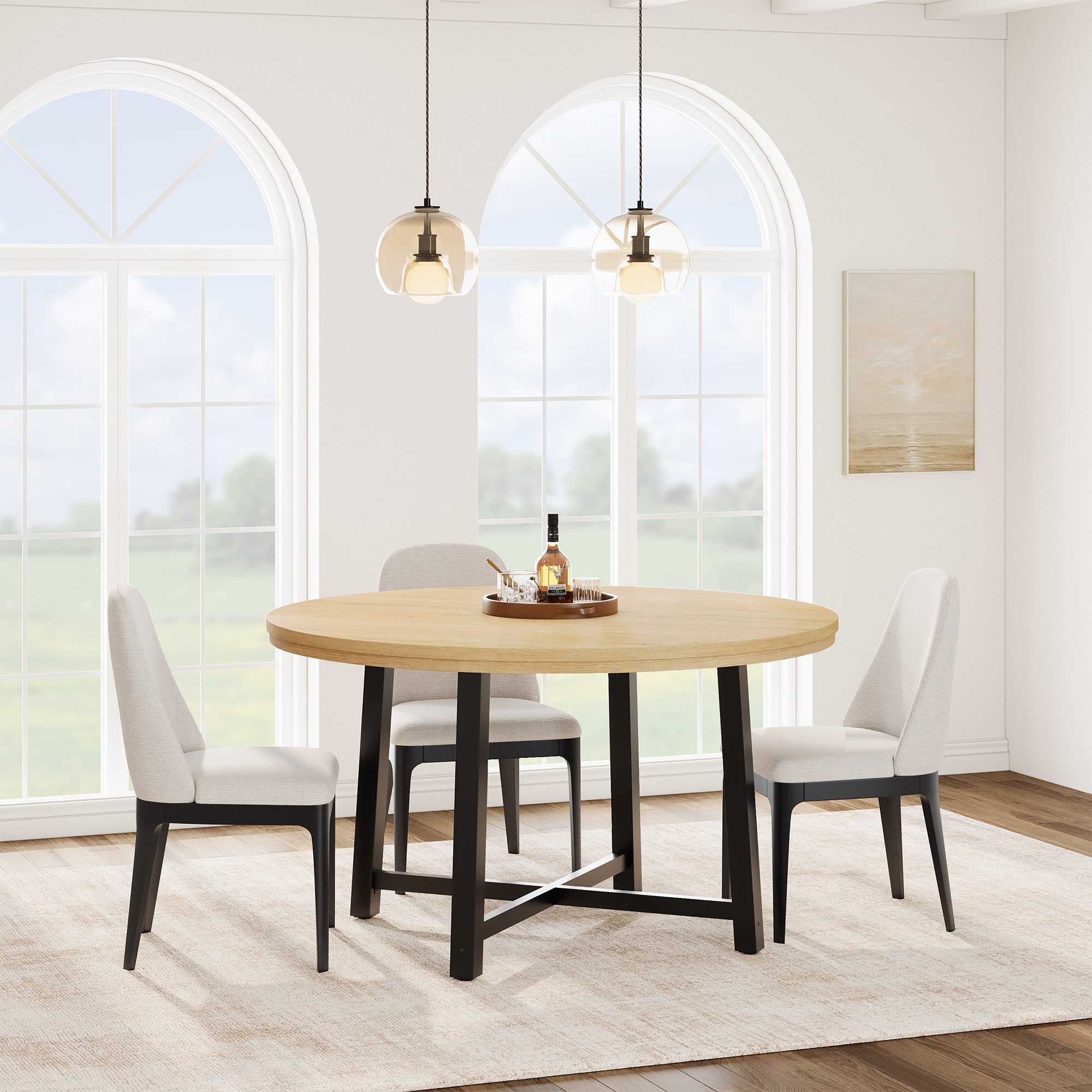 GarveeMore Esstisch Runder Esstisch Wohnzimmertisch Baumkantentisch Gartentisch (1-St., 1 Tisch), Moderner runder Küchentisch 119 cm Durchmesser für 4-6 Personen