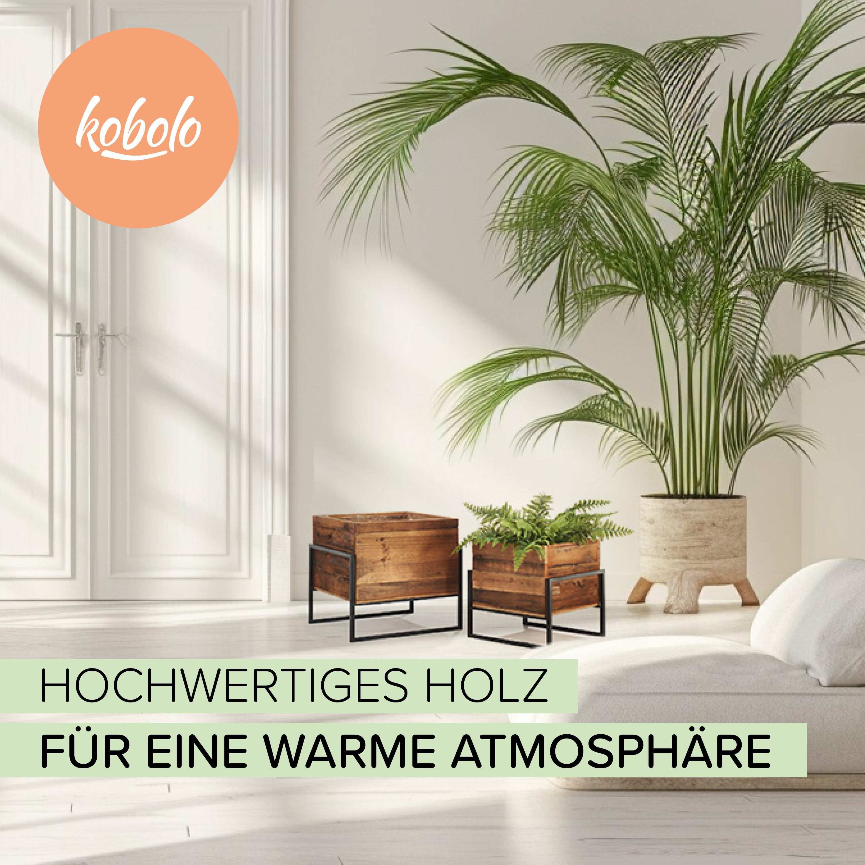 Kobolo Blumentopf Übertopf Pflanztopf - Holz und Metall schwarz Gr1 günstig online kaufen