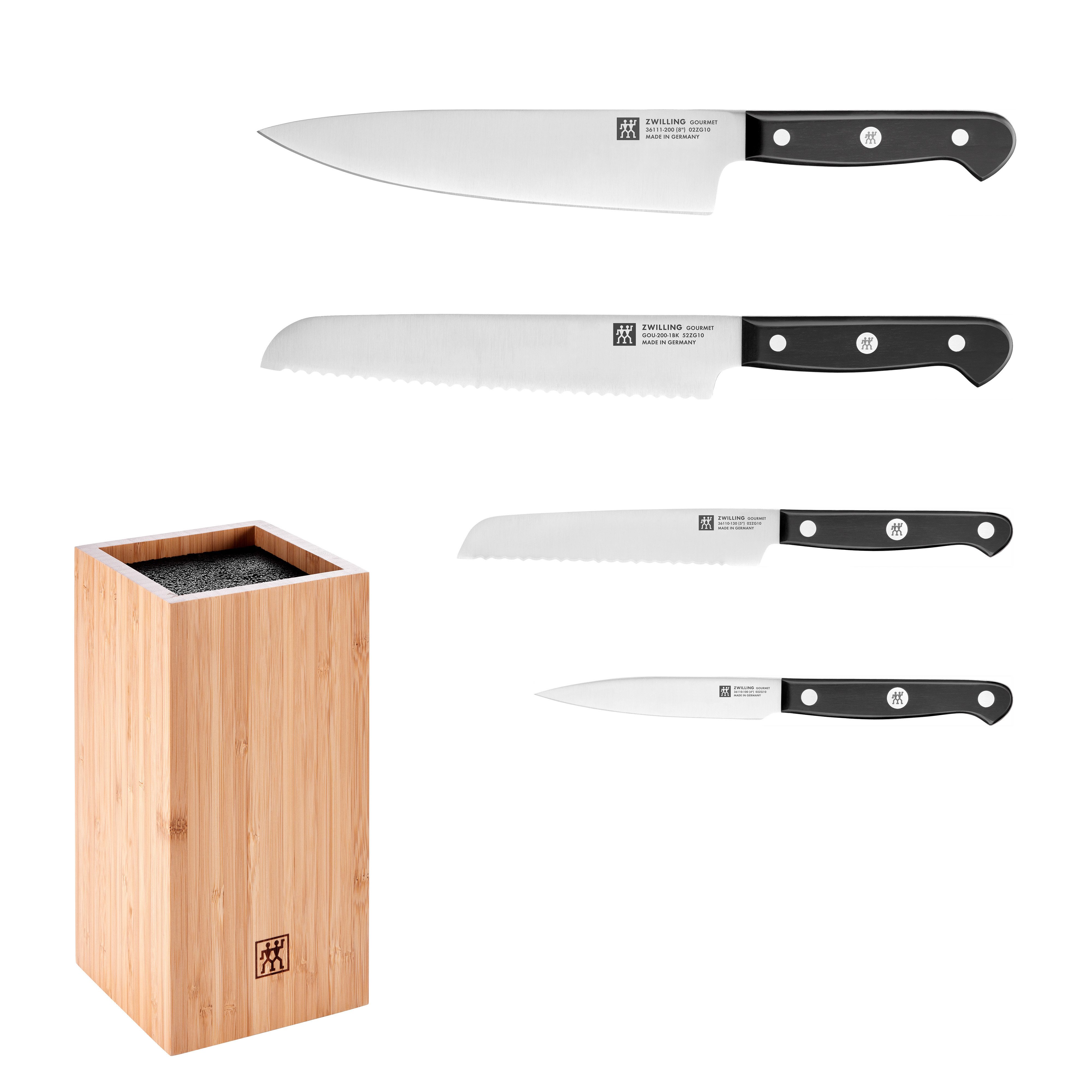 Zwilling Messerblock Gourmet, inkl. 4 Messer (5tlg), mit flexiblen Kunststoff-Borsten, Bambus