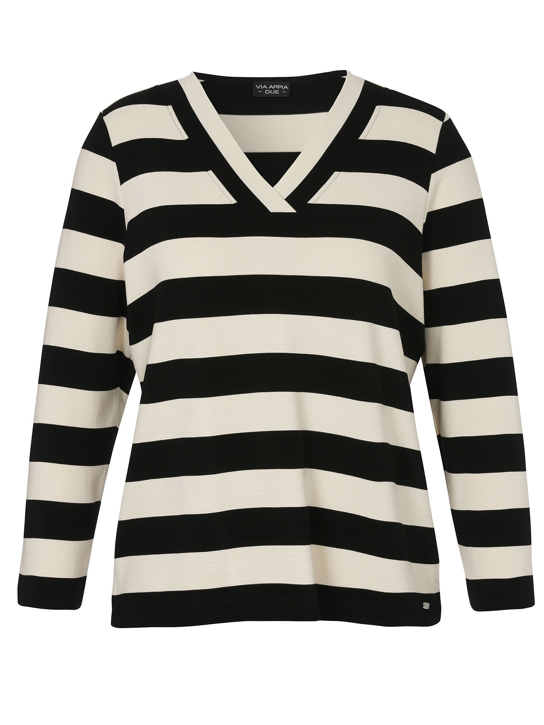 FRAPP V-Ausschnitt-Pullover mit Logo-Applikation schwarz / creme
