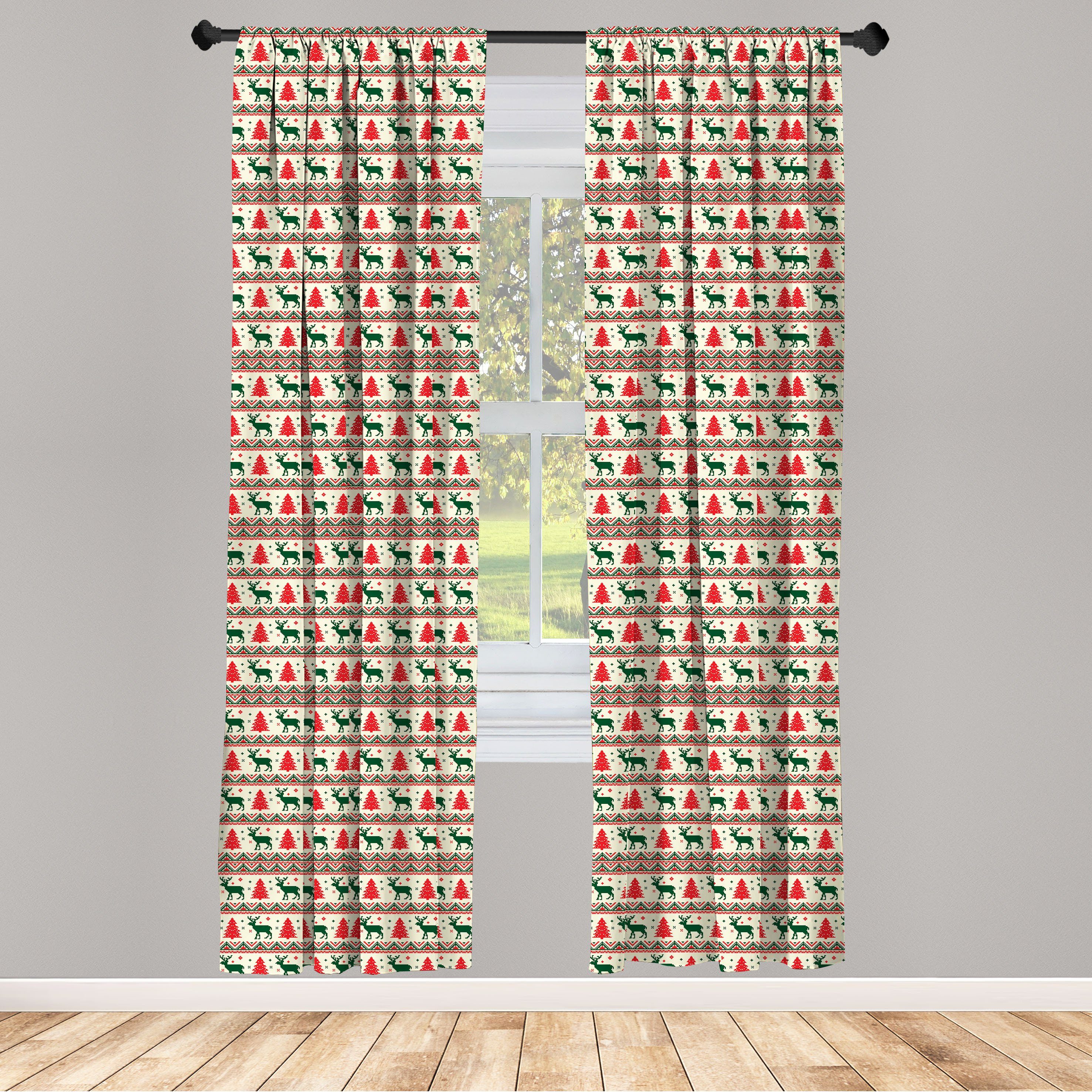 Gardine Vorhang für Wohnzimmer Schlafzimmer Dekor, Abakuhaus, Microfaser, nordisch Pixel Art Weihnachten