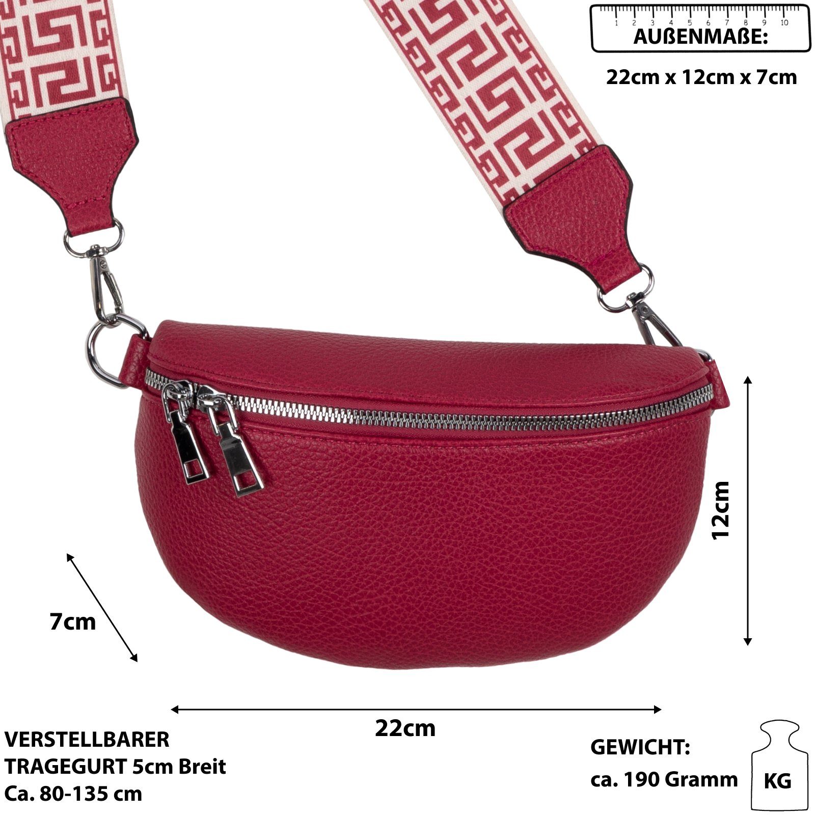 Umhängetasche als CrossOver, FUCHSIA Bauchtasche Crossbody-Bag tragbar Gürteltasche Hüfttasche Umhängetasche EAAKIE Schultertasche, Italy-De, Kunstleder