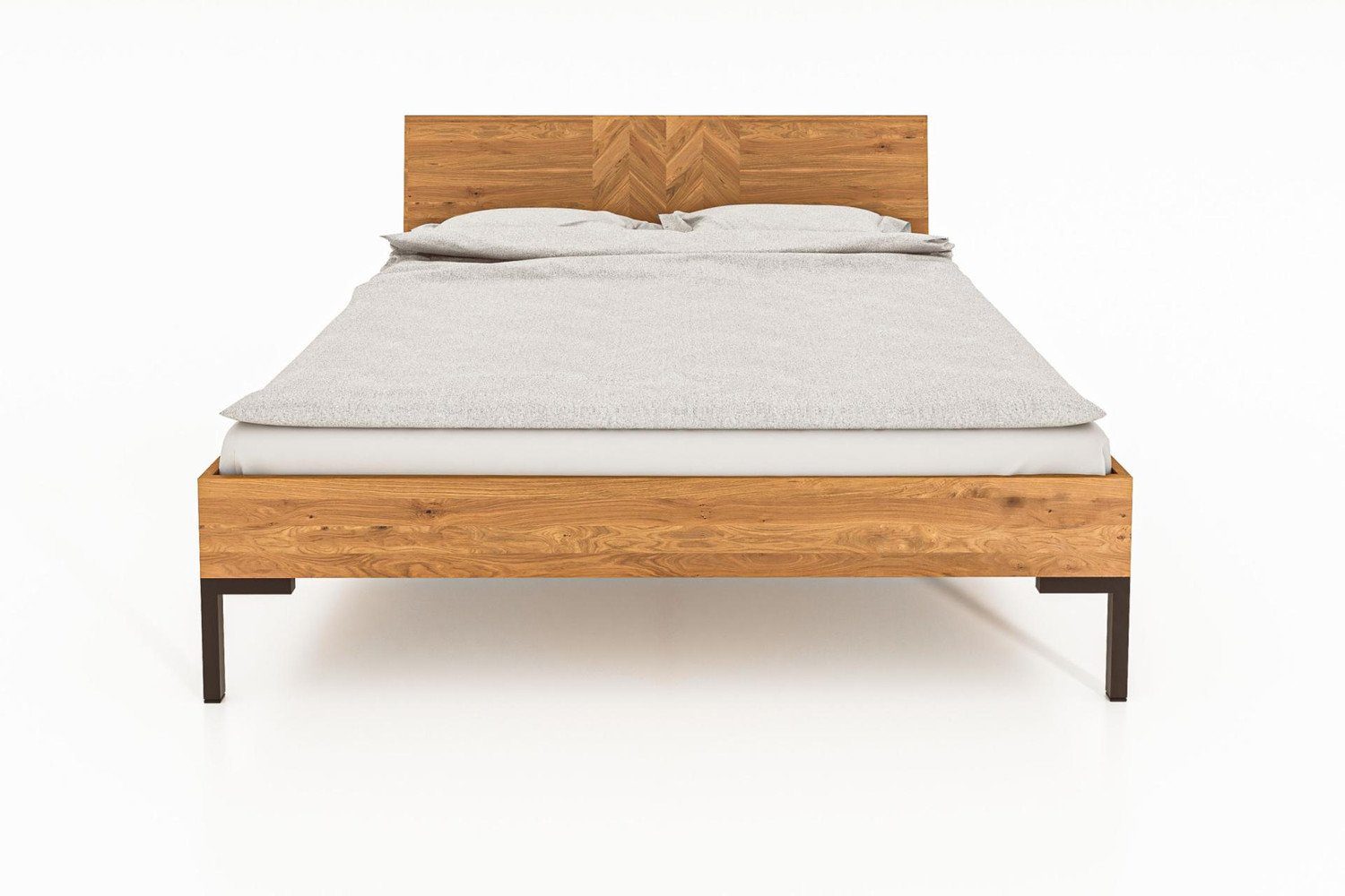 Natur24 Einzelbett »Bett Seiba 2 Kernbuche massiv 120x200 mit Holzkopfteil  und Metallbeinen«