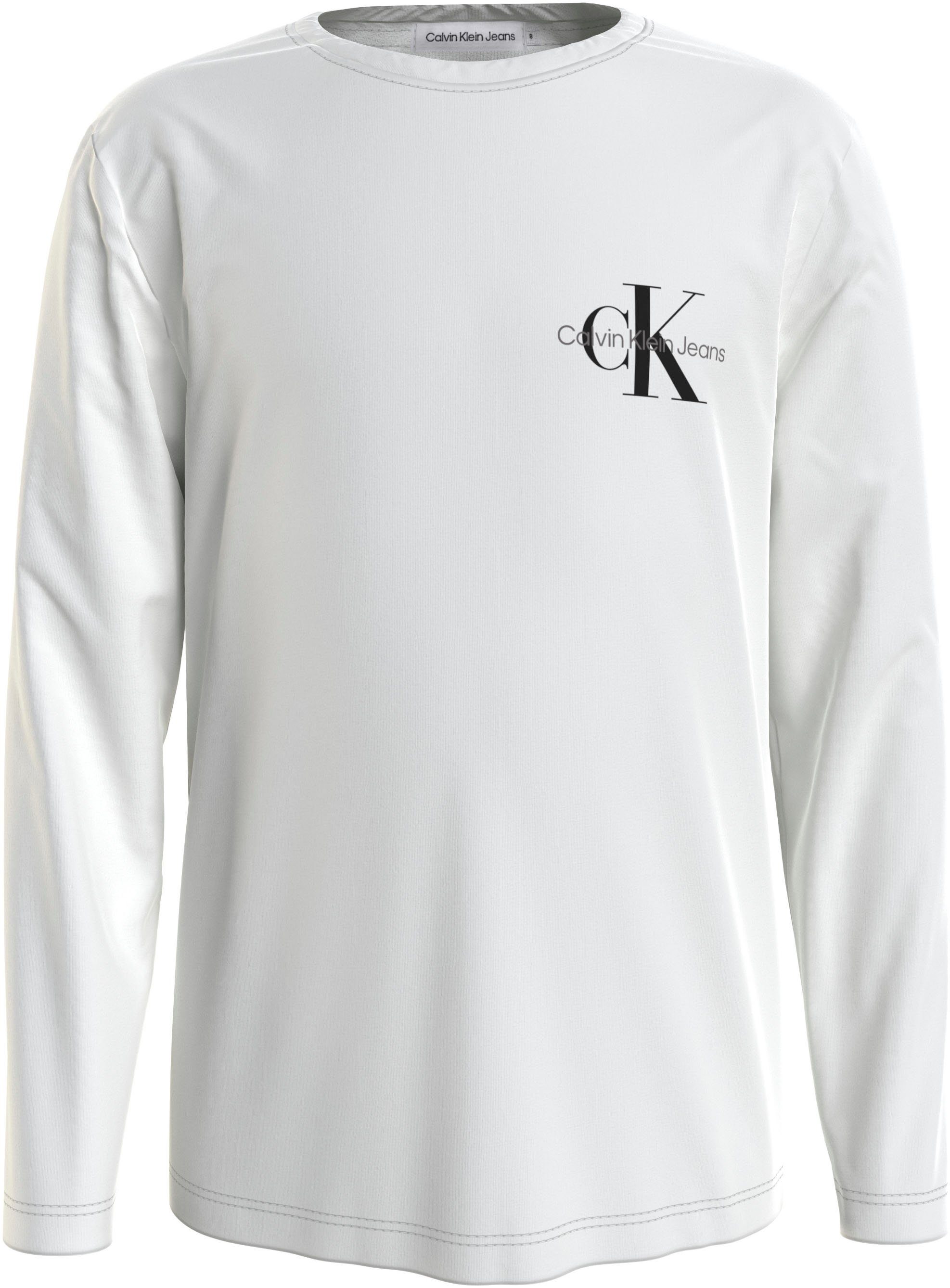 Klein Jeans LS mit Calvin MONOGRAM TOP CHEST Bright White Logodruck Langarmshirt