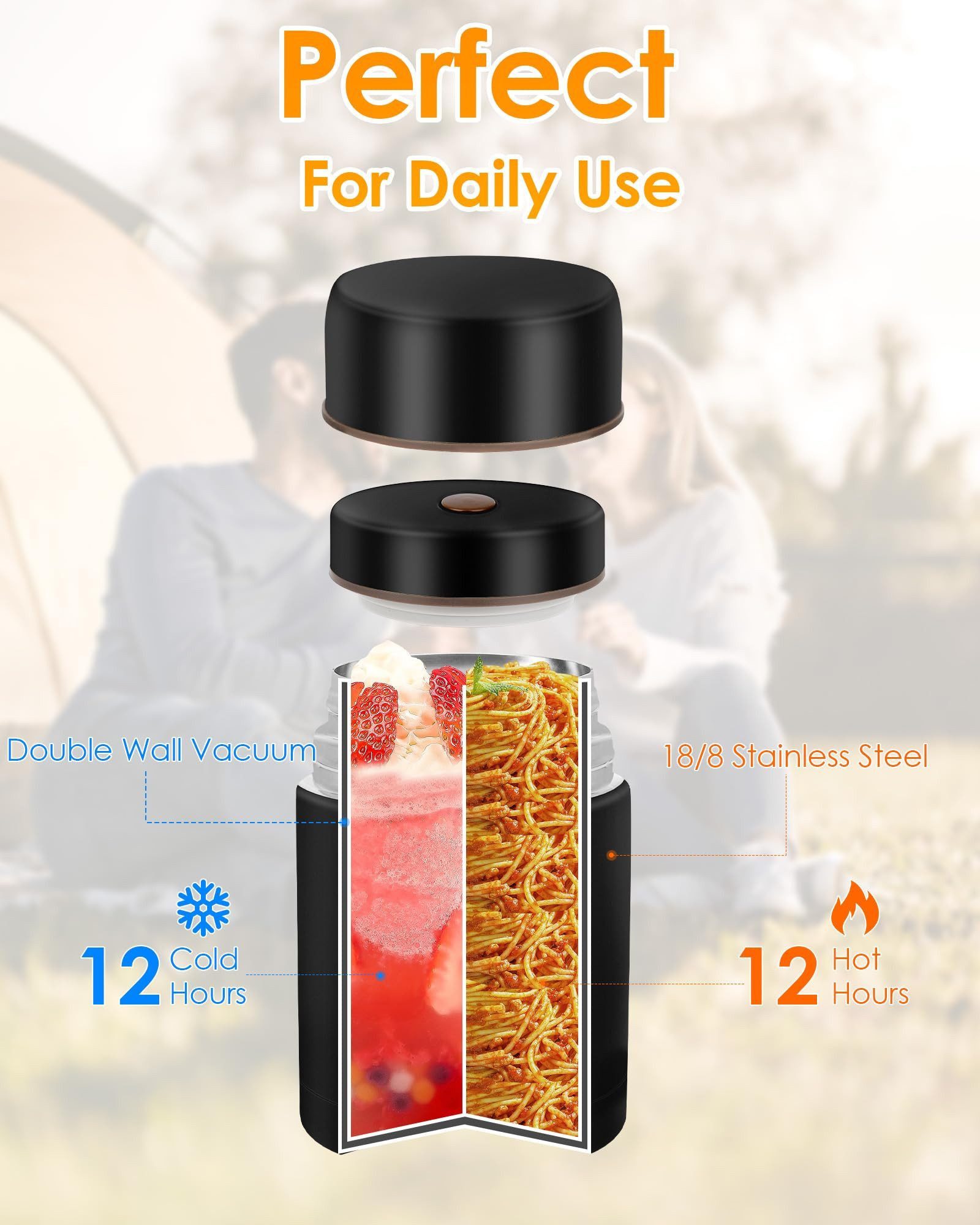 SURFOU Thermobehälter Thermobehälter Für Essen 800ML, Thermobecher Wärmebehälter, Thermobox, Edelstahl, (Lebensmittelechter Edelstahl Warmhaltebehälter Speisege – Bild 4 von 5