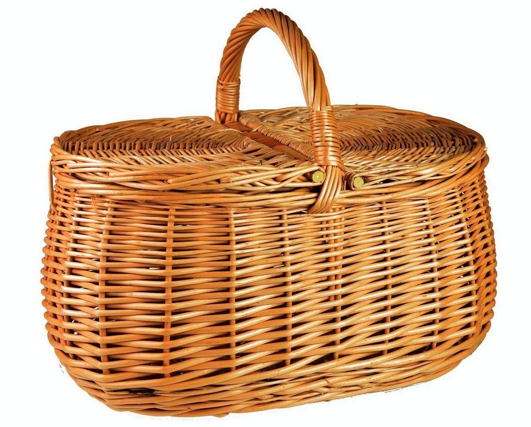 natuleo by pokuc Flaschenkorb Picknickkorb mit Deckel aus Weide oval Braun 44x29x33 cm