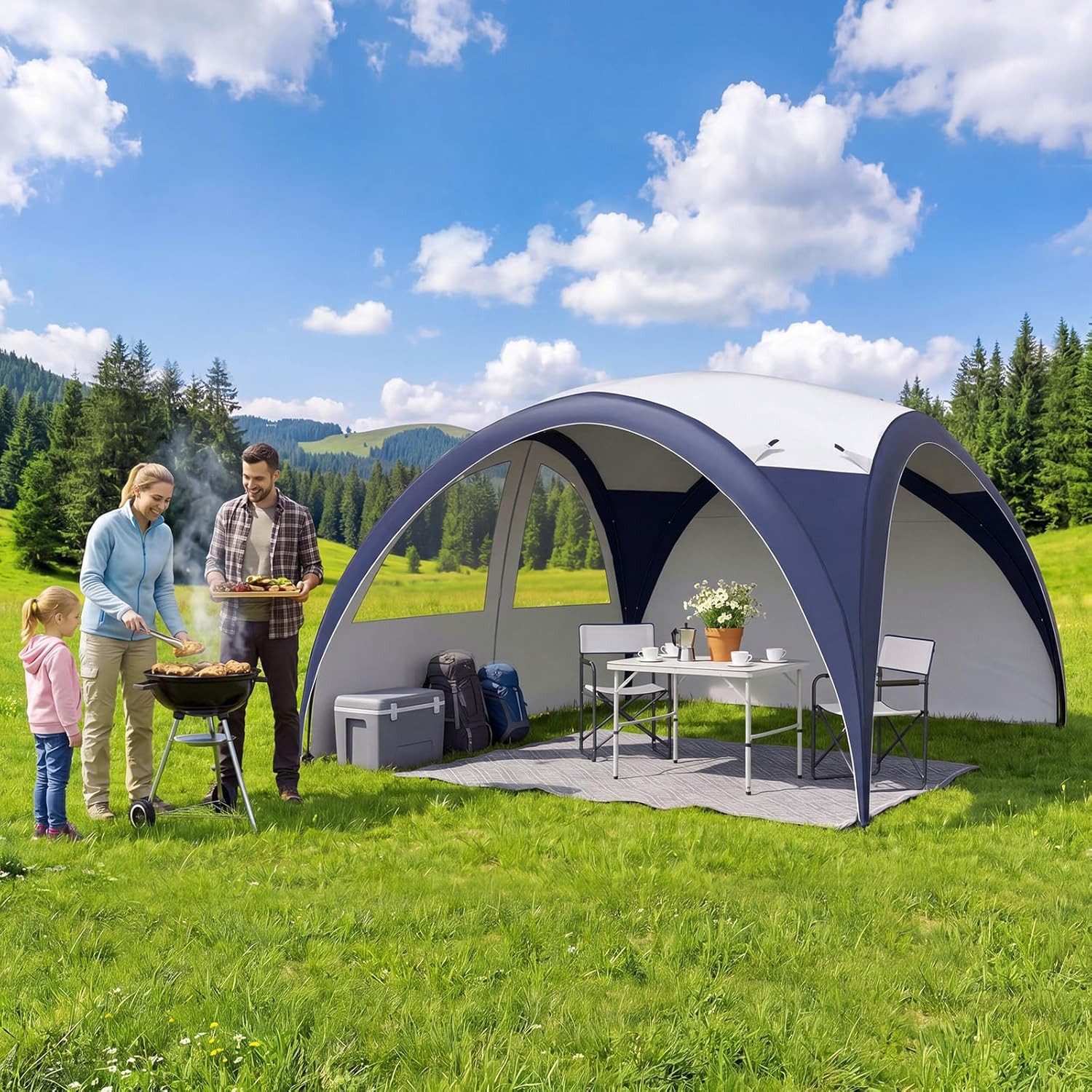 AOXUN Pavillon 3,5x3,5m, Event Shelter mit Seitenwänden, 4 Vevstärkte Füße
