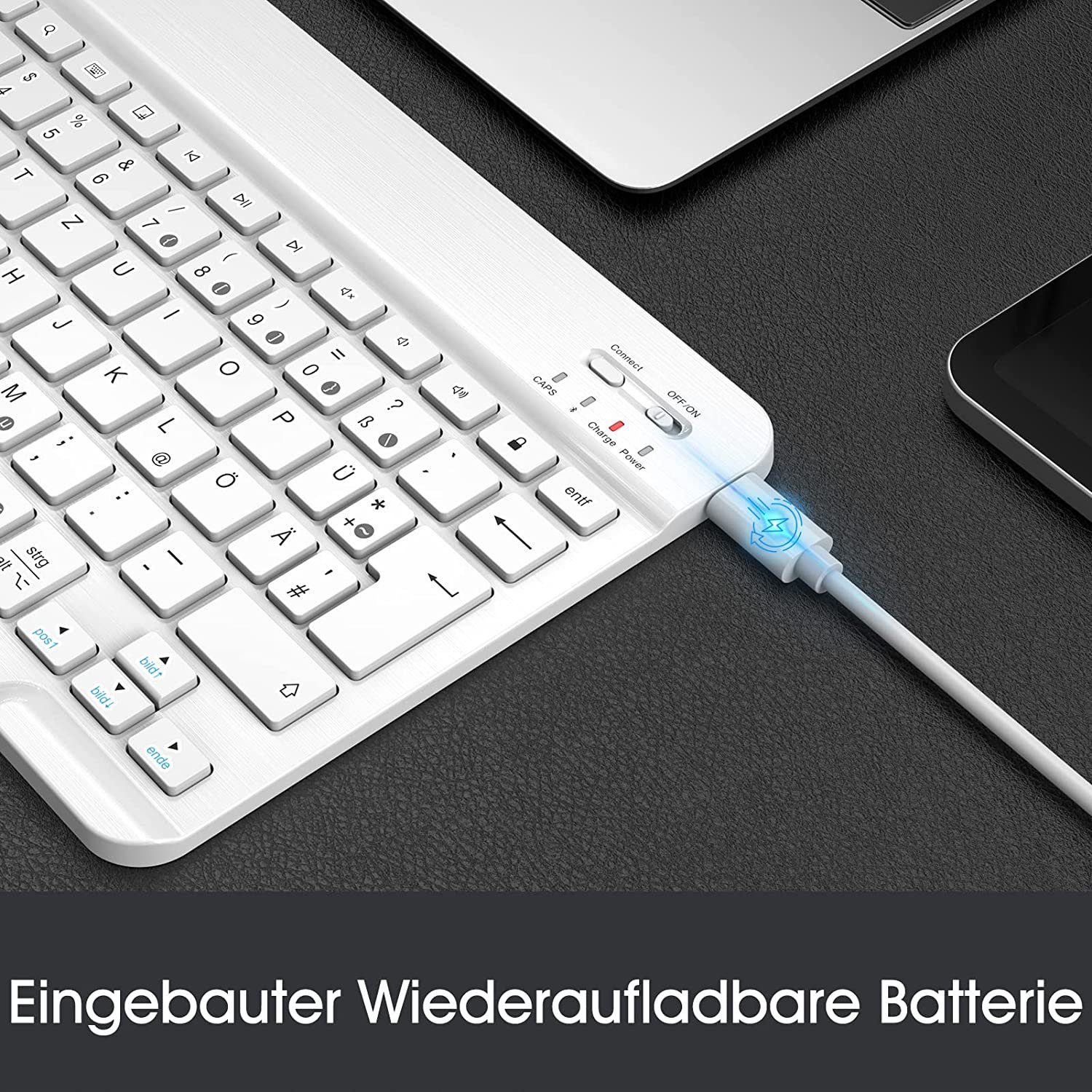 Fintie Ultradünn Bluetooth Tastatur, deutsche Layout QWERTZ Tablet-Tastatur (für iPad Air/Pro/Mini/iPad 10.9/10.2/9.7/iPhone/Samsung/Android) – Bild 4 von 5
