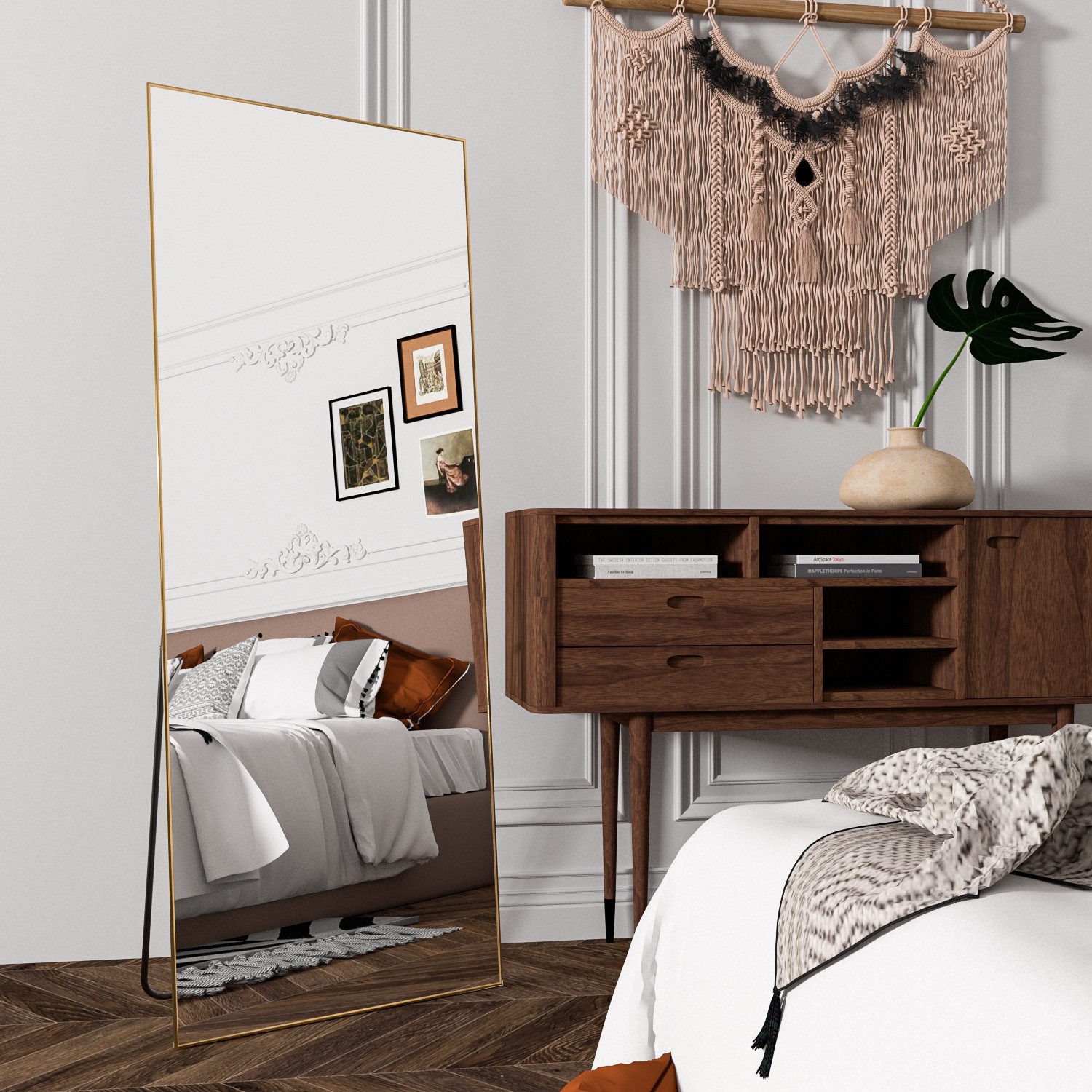 Elemango Ganzkörperspiegel 165x60cm, stehender Spiegel, großer Boden-Spiegel, mit Alu-Rahmen, Ganzkörperspiegel mit Rahmen,Wandmontage und dünner Rahmen