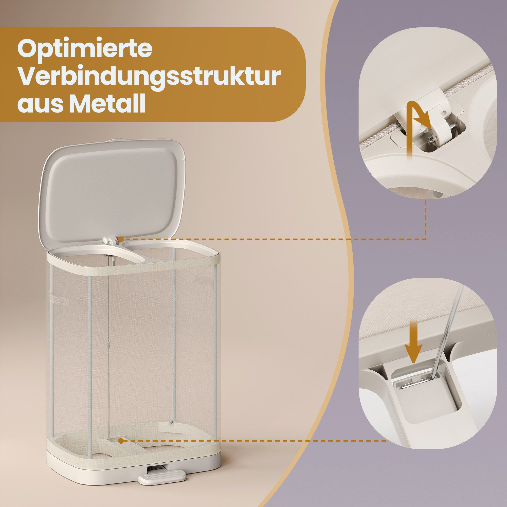 SONGMICS Wäschetruhe mit Deckel, Wäschesammler 2 Fächer, Tragbares Wäschetrennsystem, 2 Fächer, 160 L, 56 x 40,5 x 75 cm, mit Deckel, Wäschesammler – Bild 5 von 5