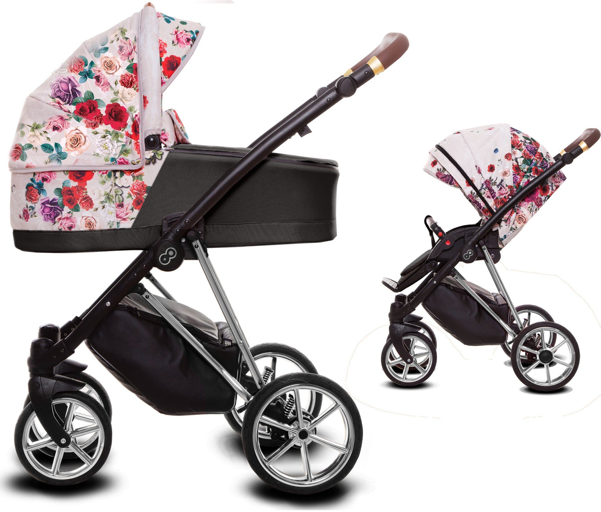 Light 1 Babywanne Musse Zubehör, Windeltasche, Baby Rose, Buggy in Silber Regenschutz Gestell Kinderwagen 2in1 TPFLiving 2 Dark inkl. Kombi-Kinderwagen