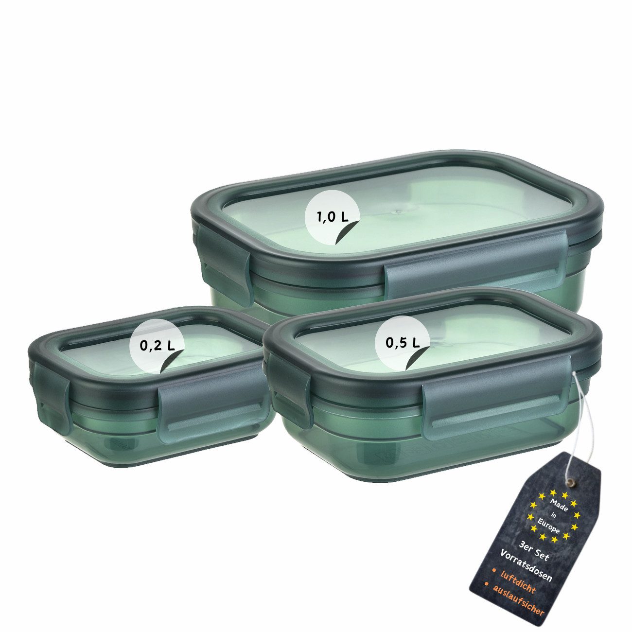 Engelland Frischhaltedose 3er Set Aufbewahrungsdosen mit Deckel, Vorratsdose, Frischhaltedose, Kunststoff/Silikon, (Vorteils-Set, 3-tlg., 0,2 L / 0,5 L / 1,0 L), luftdicht, auslaufsicher, stapelbar, BPA-frei, verschiedene Größen