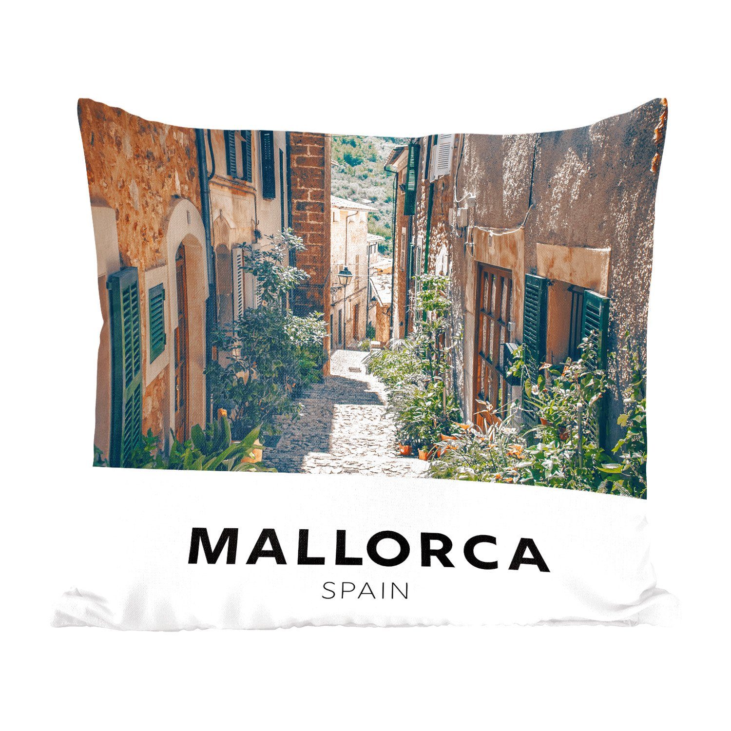 MuchoWow Dekokissen Mallorca - Spanien - Haus, Zierkissen mit Füllung für Wohzimmer, Schlafzimmer, Deko, Sofakissen