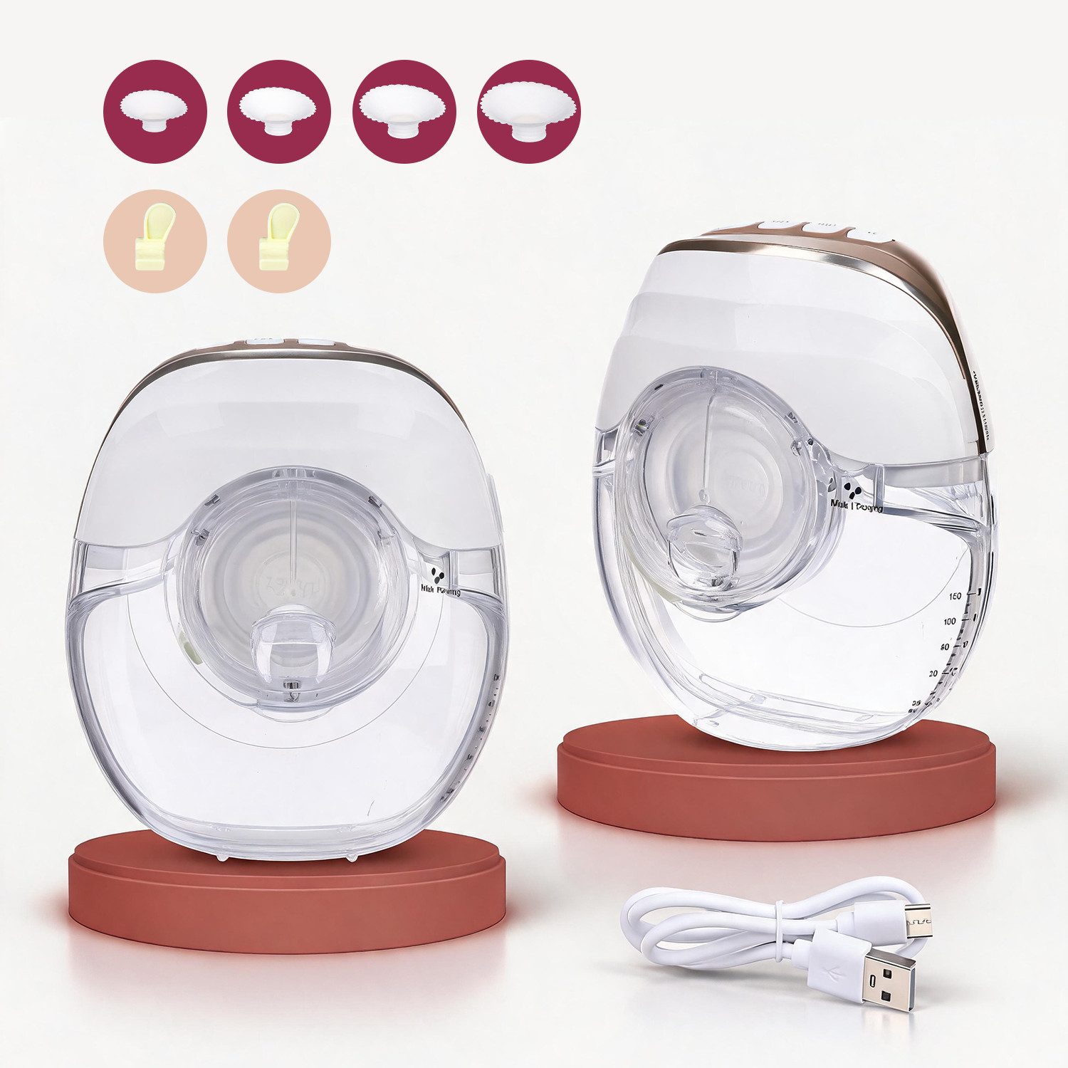 oyajia Elektrische Milchpumpe Milchpumpe Tragbar Freihändig,Brustpumpe Milch mit 3 Modi und 8 Stufen, tragbar Milchpumpe,Ultra Leise Wiederaufladbare,Fassungsvermögen 150ml, 2-tlg., 4 Trichtergrößen