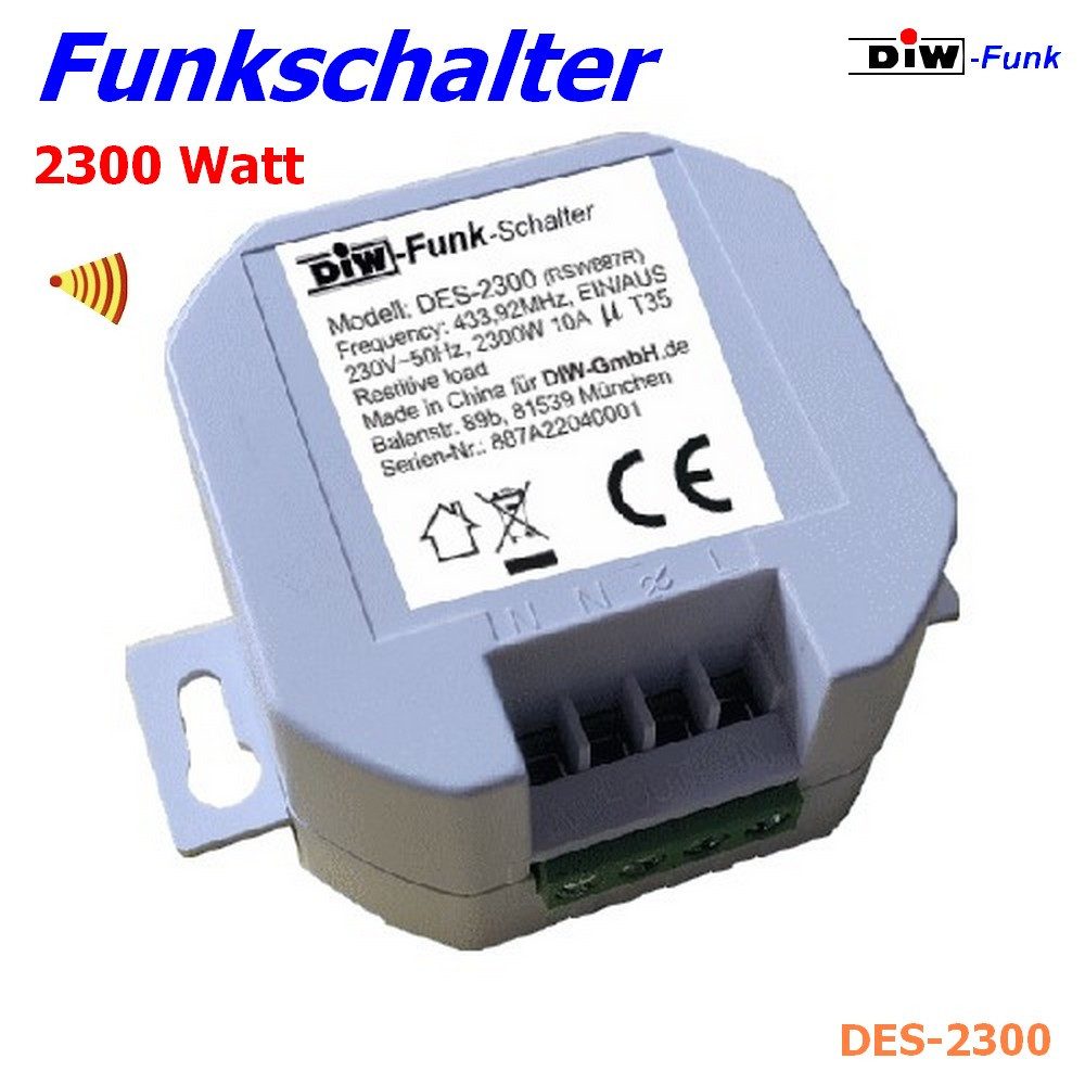 DIW-Funk Licht-Funksteuerung PT-541 Funk-Steuerung Timer SPARSET Einbauschalter+Timer+Wandsender, für Licht, Garagentor, Dunstabzugshauben, elektrische Geräte, Funk-Verschlüsselung, 1 Schaltkontakte, Sparset, 1-tlg., kompettes Set, Steuerung von gewünschten Geräten per Funk