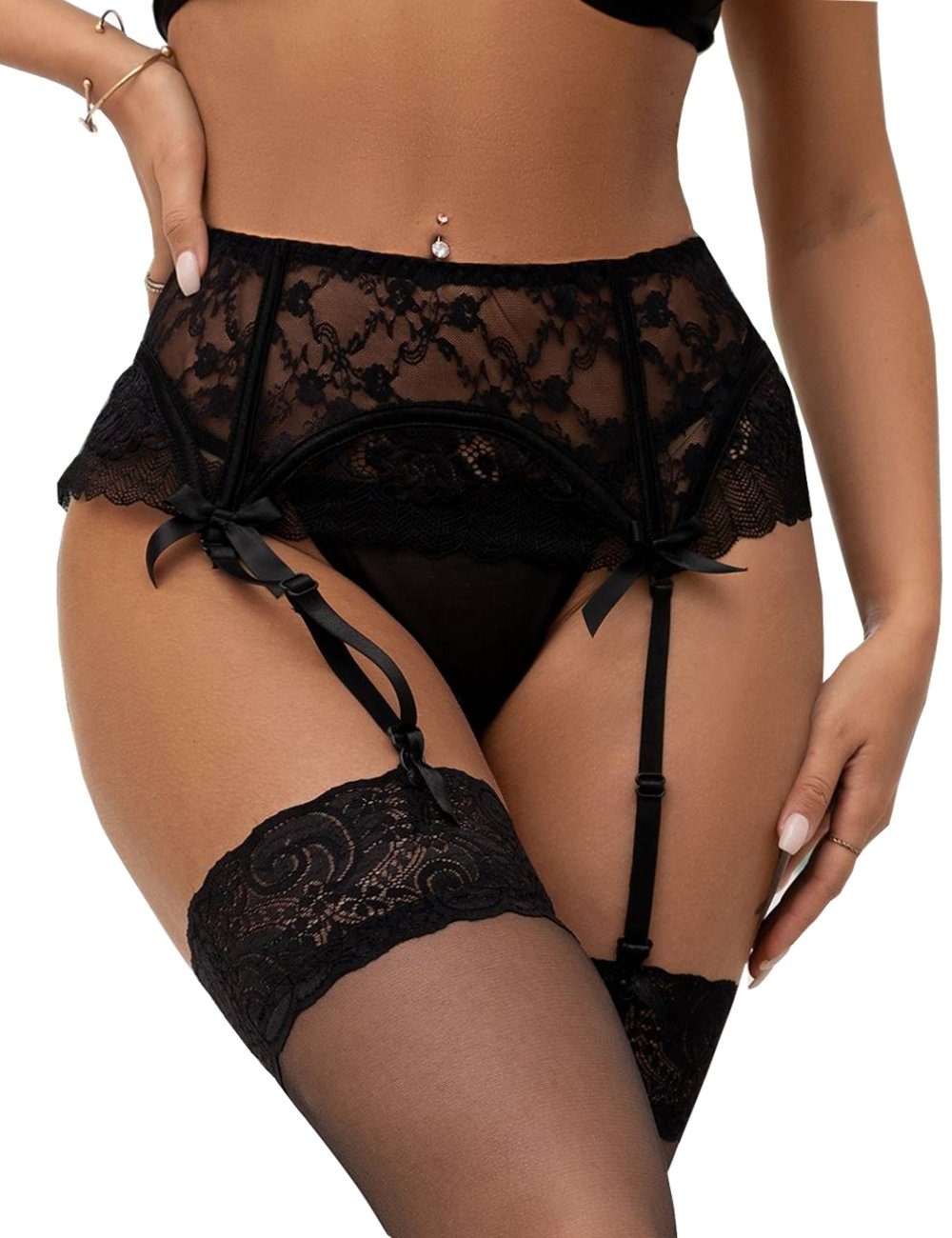 Strapsgürtel Strumpfhalter Unterwäsche Spitze Hüfthalter Strapse String Tanga S/XL