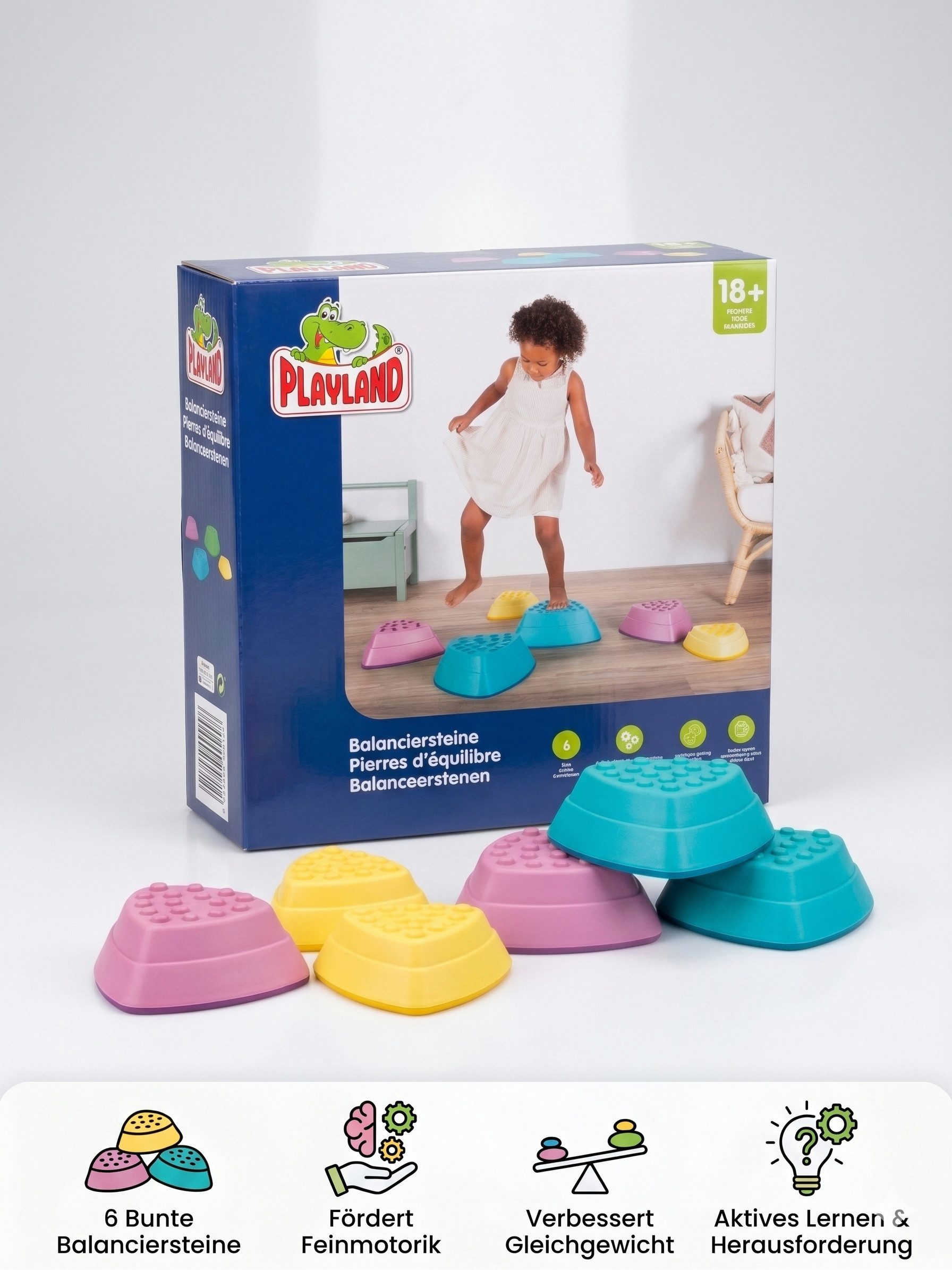 Playland Stapelspielzeug Balanciersteine für Kinder, 6er Set, bunt, bis 70 kg, indoor, Bewegungsspiel – Stapelsteine, fördert Gleichgewicht, Balance