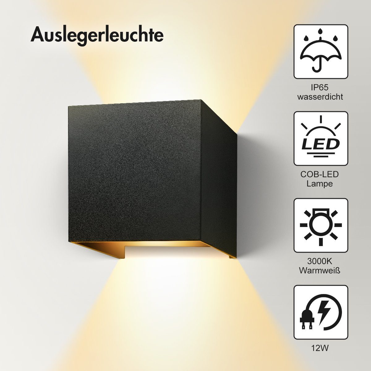 7Magic Wandleuchte Wohnzimmer Flure Badezimmer Wandlampe, Innen/Außen, Schlafzimmer 12W LED für Außenbereiche