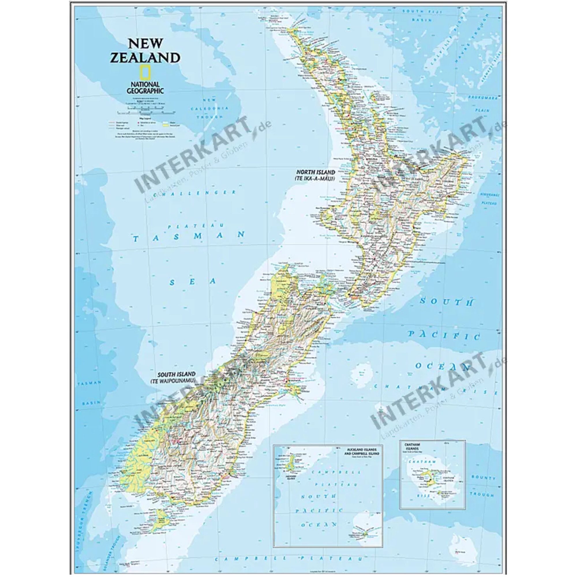 NATIONAL GEOGRAPHIC Wandbild National Geographic Landkarte Neuseeland (60 x 77 cm)