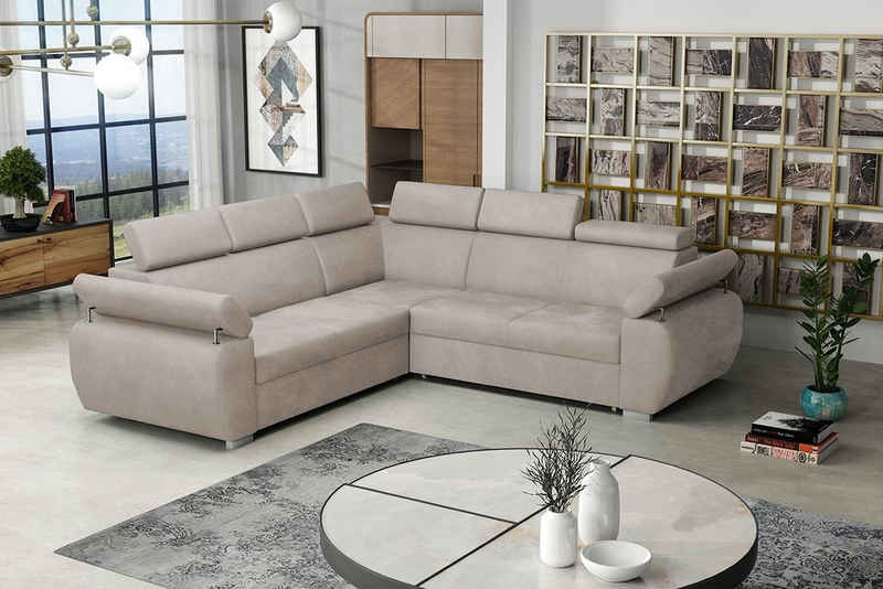 MIRJAN24 Ecksofa Boston Maxi, mit Bettkasten und Schlaffunktion, Polsterecke mit Einstellbare Kopfstützen, Ottomane Universal