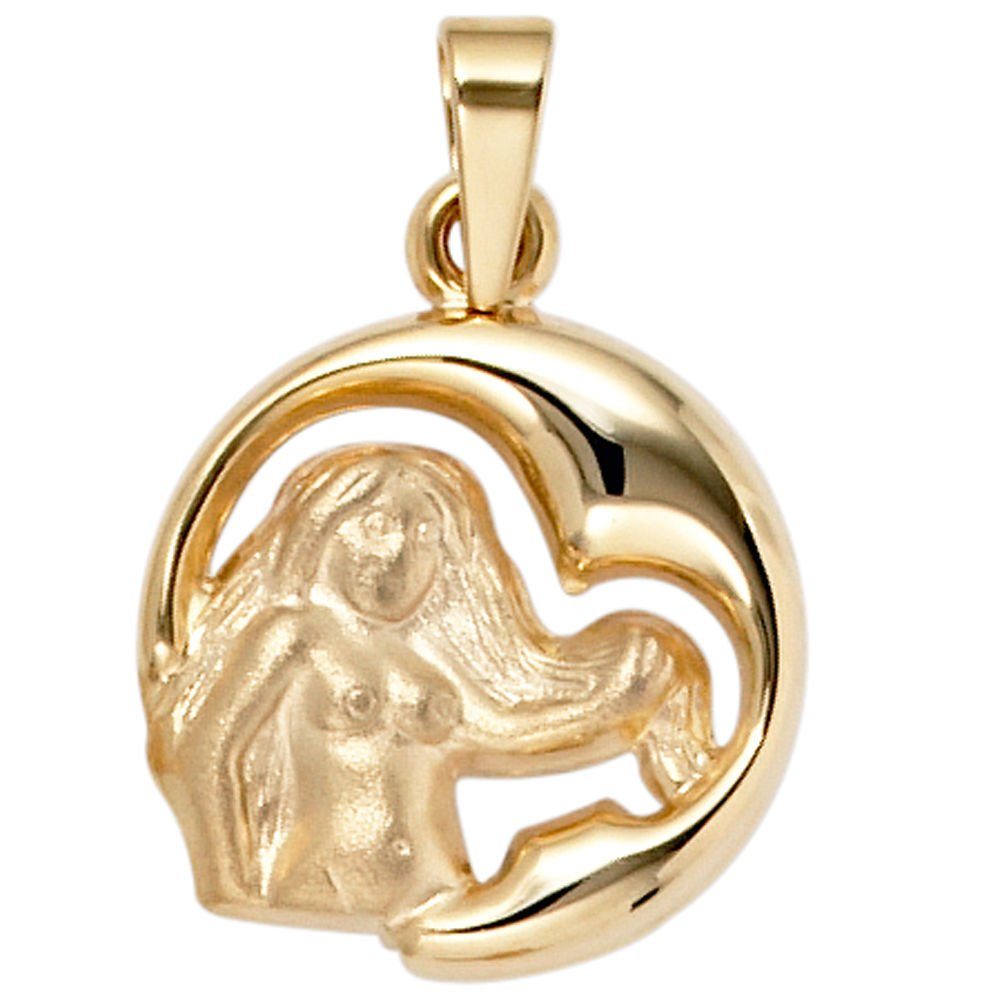 Jungfrau Sternzeichen Kettenanhänger Gold Schmuck 375 teilmattiert Krone Gelbgold Anhänger Horoskop, 375 Gold