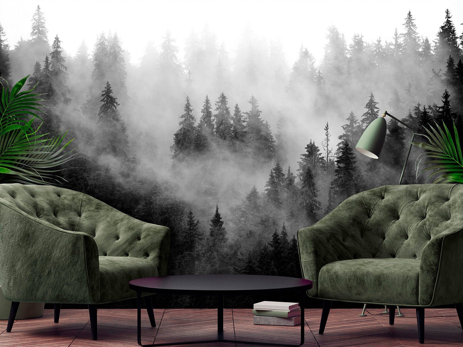 Wand tapete mit Wald im Nebel