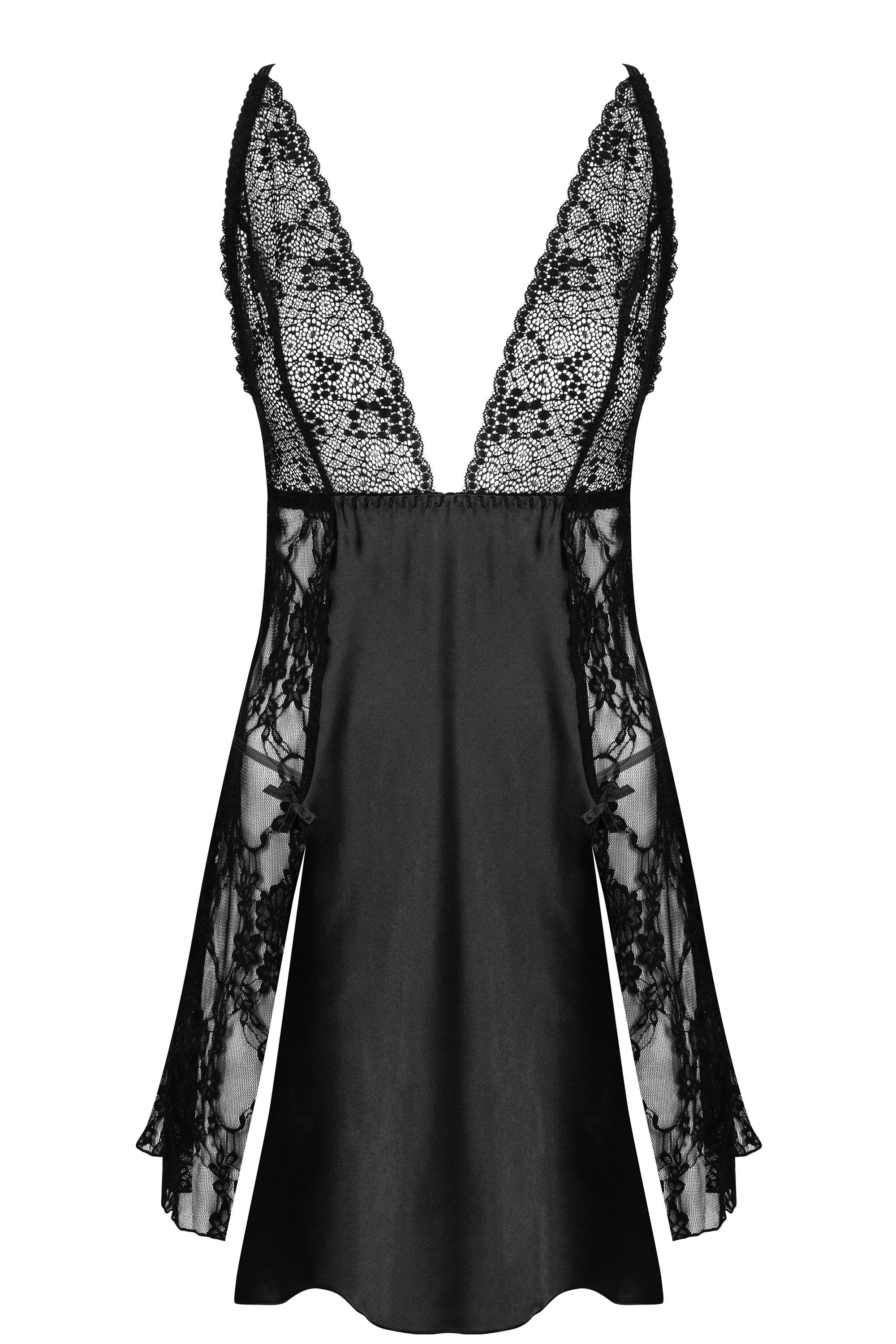 Beauty Night Fashion Negligé Negligee Delight schwarz mit String Satin mit Spitze (2-tlg)