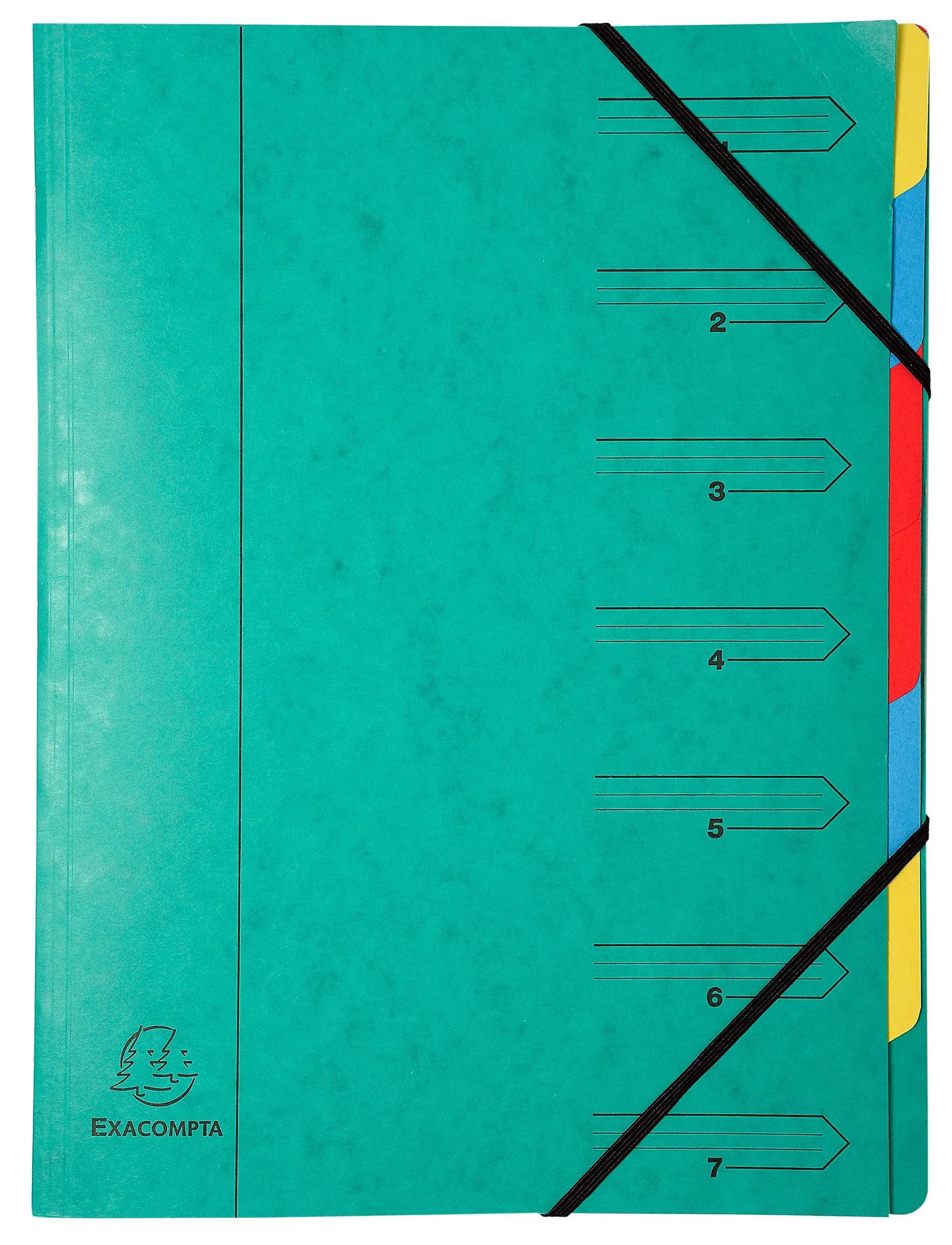 Fächermappe 12x Ordnungsmappe Karton 355g/m2 + Gummizug 7 Fächern A4 Grün 54073E