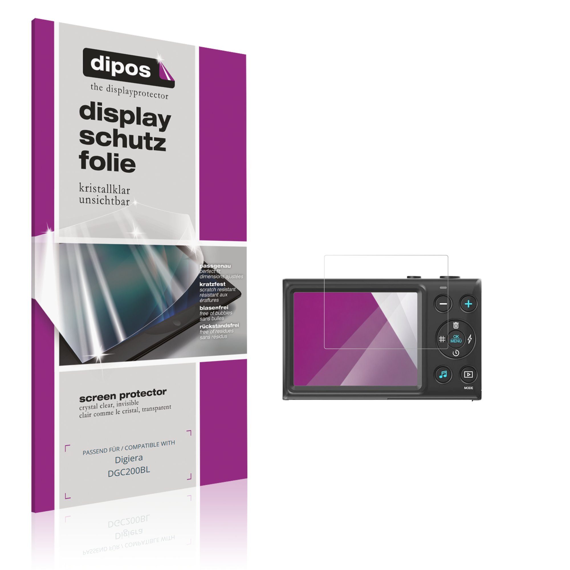 dipos Displayschutzfolie Schutzfolie für Digiera DGC200BL, 4 Stück, Displayschutz Schutz Folie Made in Germany