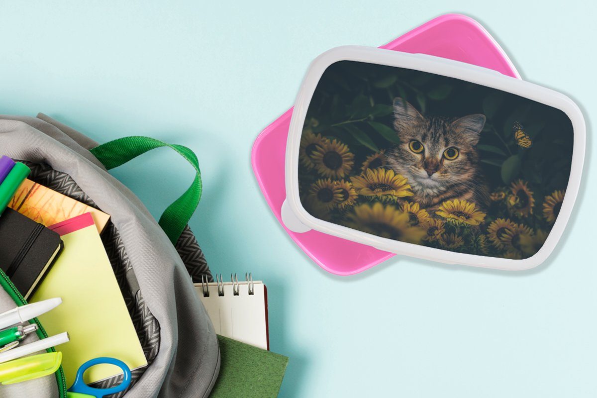 (2-tlg), Kunststoff, für MuchoWow Botanisch, rosa Blumen - Kunststoff Katze Brotdose Erwachsene, Lunchbox - Kinder, - Brotbox Mädchen, Gelb Snackbox,