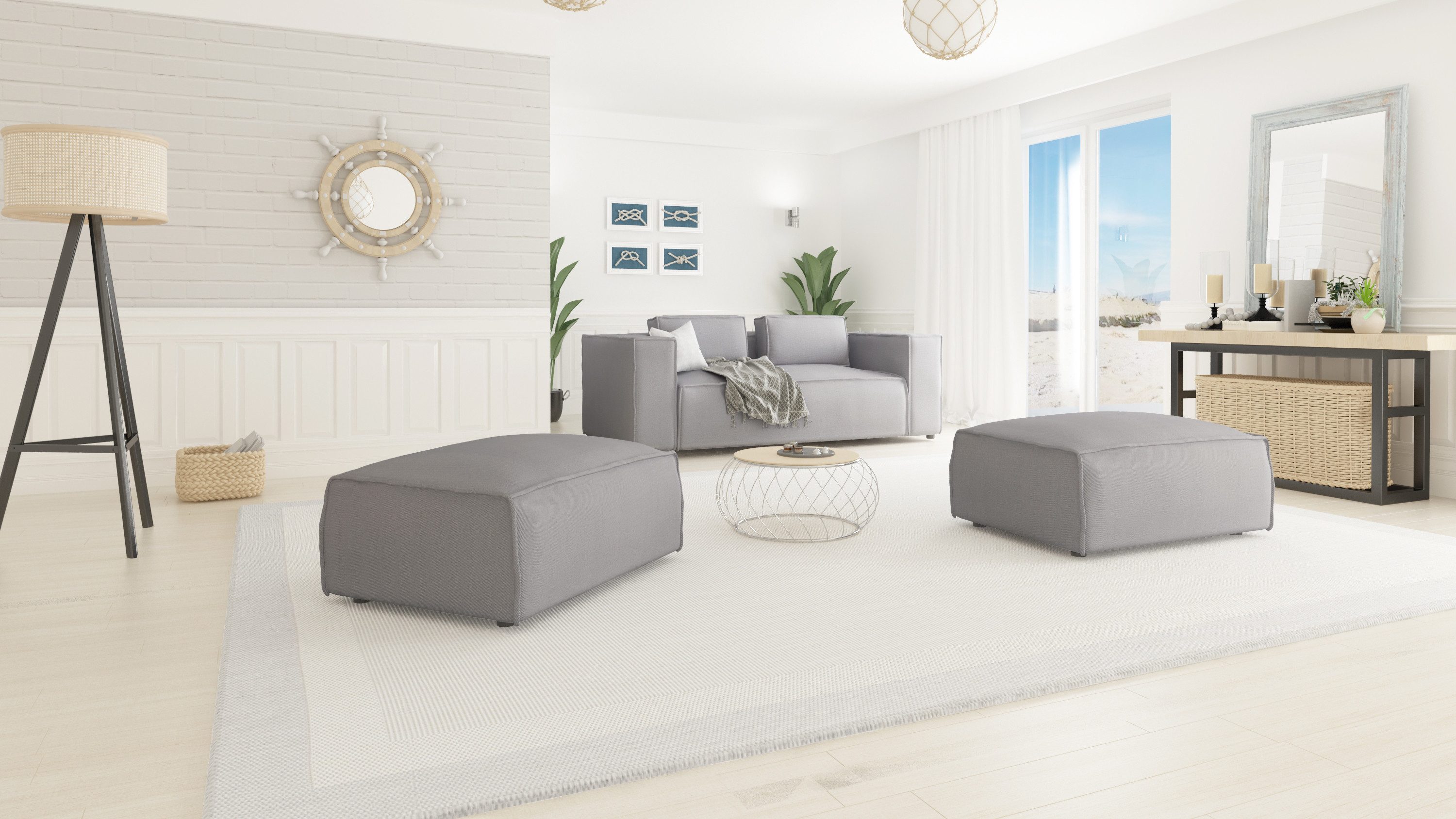 S-Style Möbel Polsterhocker Renzo aus Luxusmicrofaser mit weichem Sitz, Mit Wellenfederung