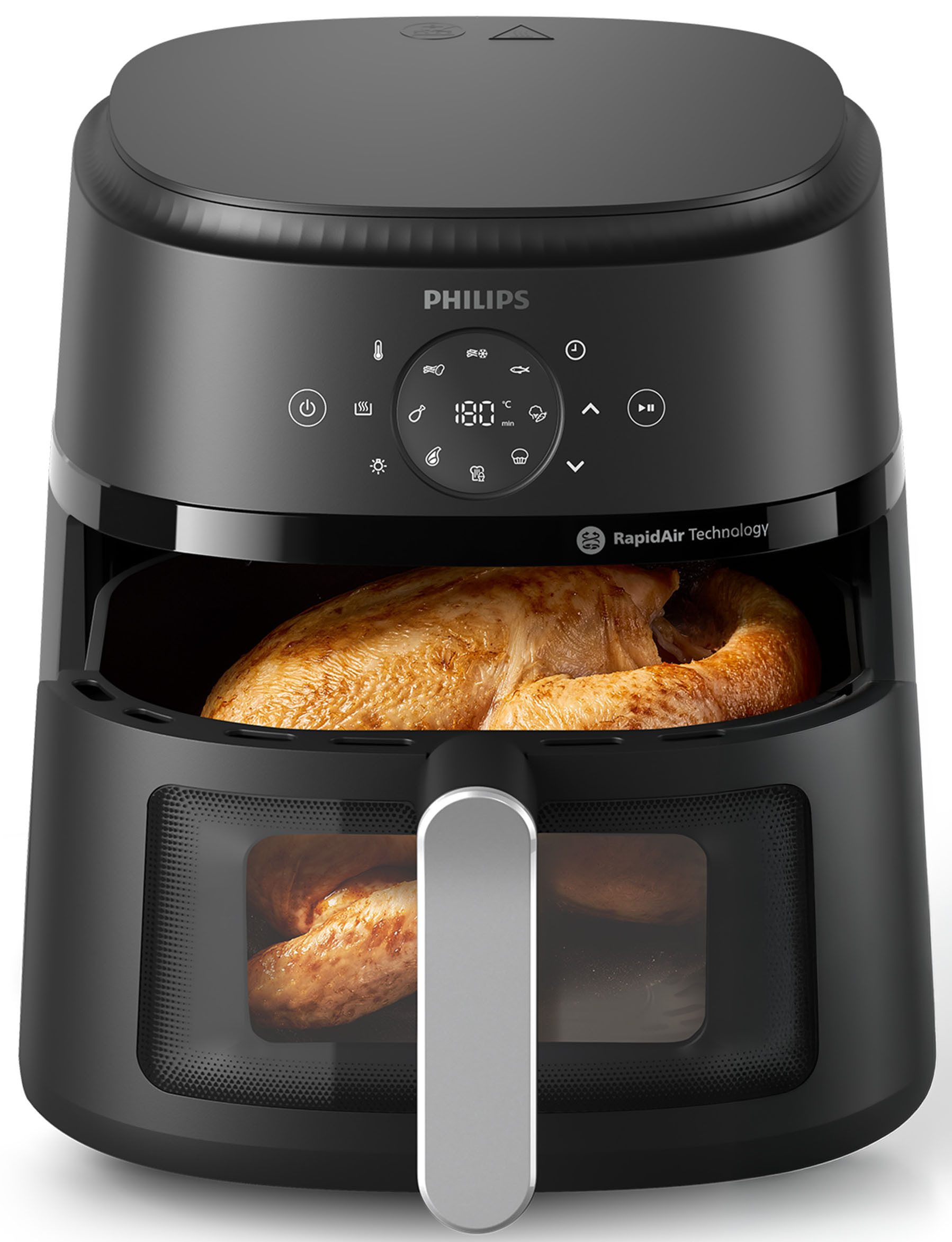 Philips Heißluftfritteuse Airfryer 2000 NA231/00, mit 6.2L, Sichtfenster, 1700 W, RapidAir Technologie und 13 Kochfunktionen; Schwarz/Silber