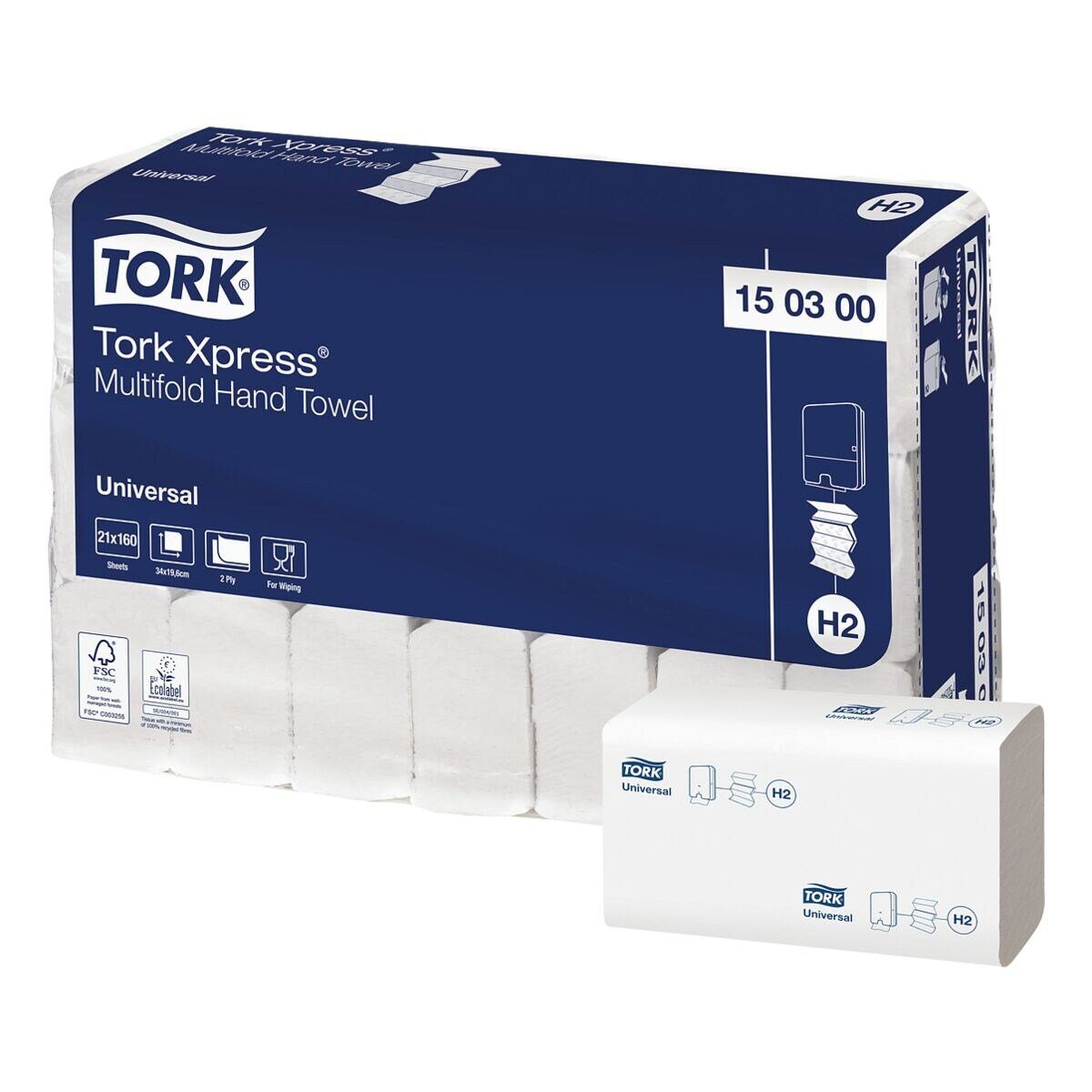 TORK Papierhandtuch Xpress® Universal H2, 2-lagig, Recyclingfaser, Multifold, 19,6x34 cm, weiß, 3360 Blatt