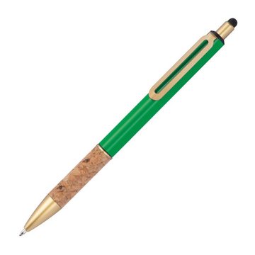 Livepac Office Kugelschreiber Touchpen Metall-Kugelschreiber mit Korkgriffzone / Farbe: grün