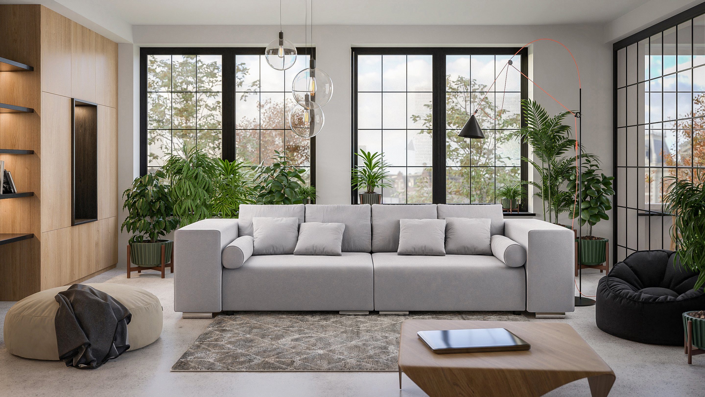 Cork mit S-Style Wellenfederung Schlaffunktion, Big-Sofa mit Möbel Silber 5-Sitzer
