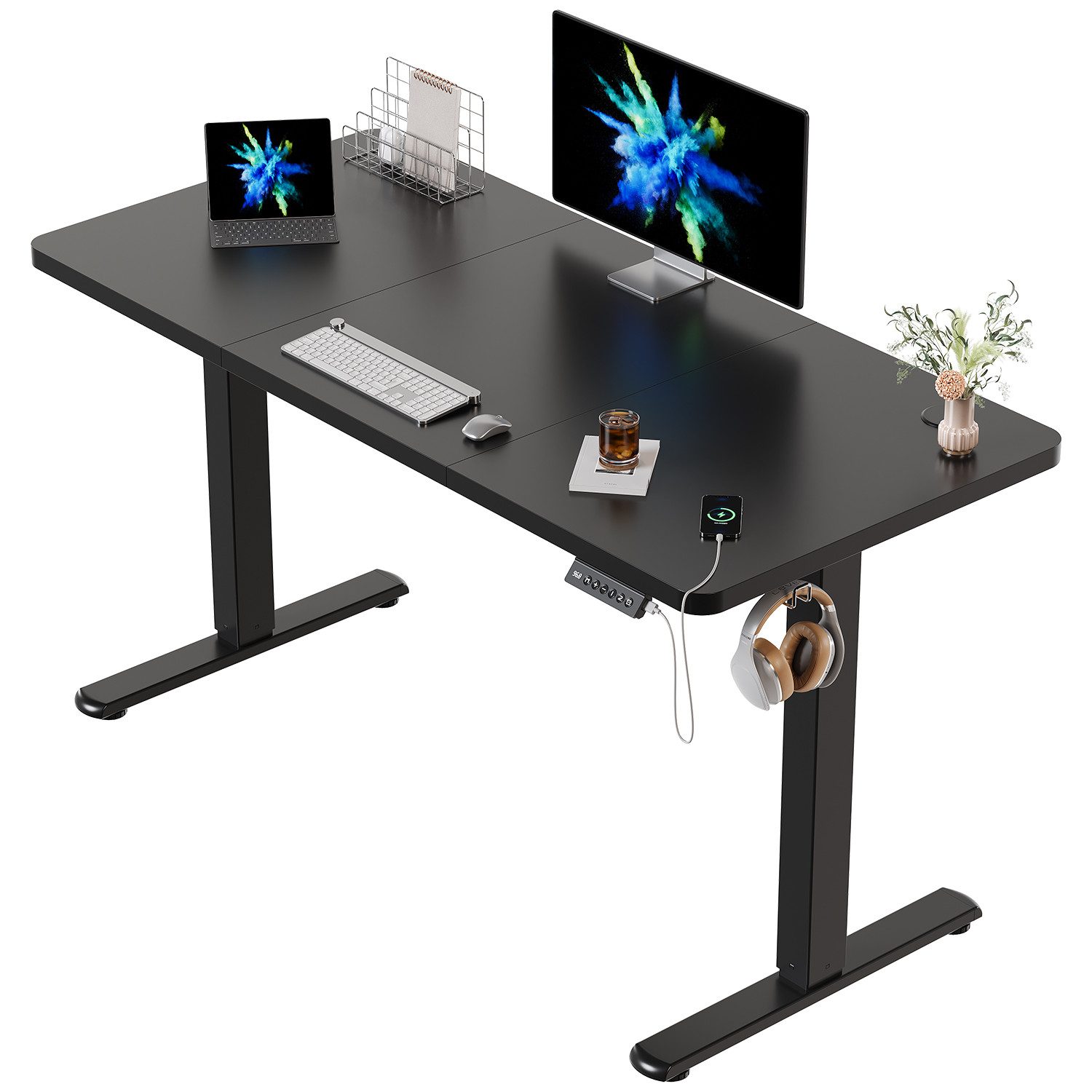 HOMALL Schreibtisch Schreibtisch Höhenverstellbarer mit Gedächtnis und Sitzerinnerung (2-lagige Hohenverstellung mit sitzender Erinnerungsfunktion und USB-Ladeanschluss)