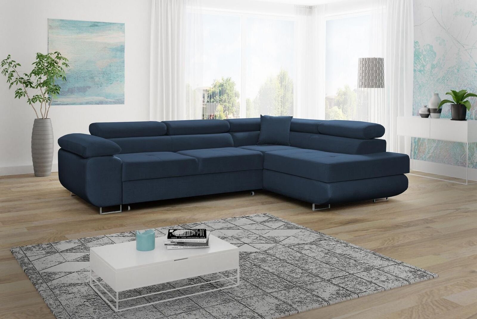 JVmoebel Ecksofa, Design Schlafsofa Möbel Textilpolster Couch Sofa L Form Ecksofa Blau