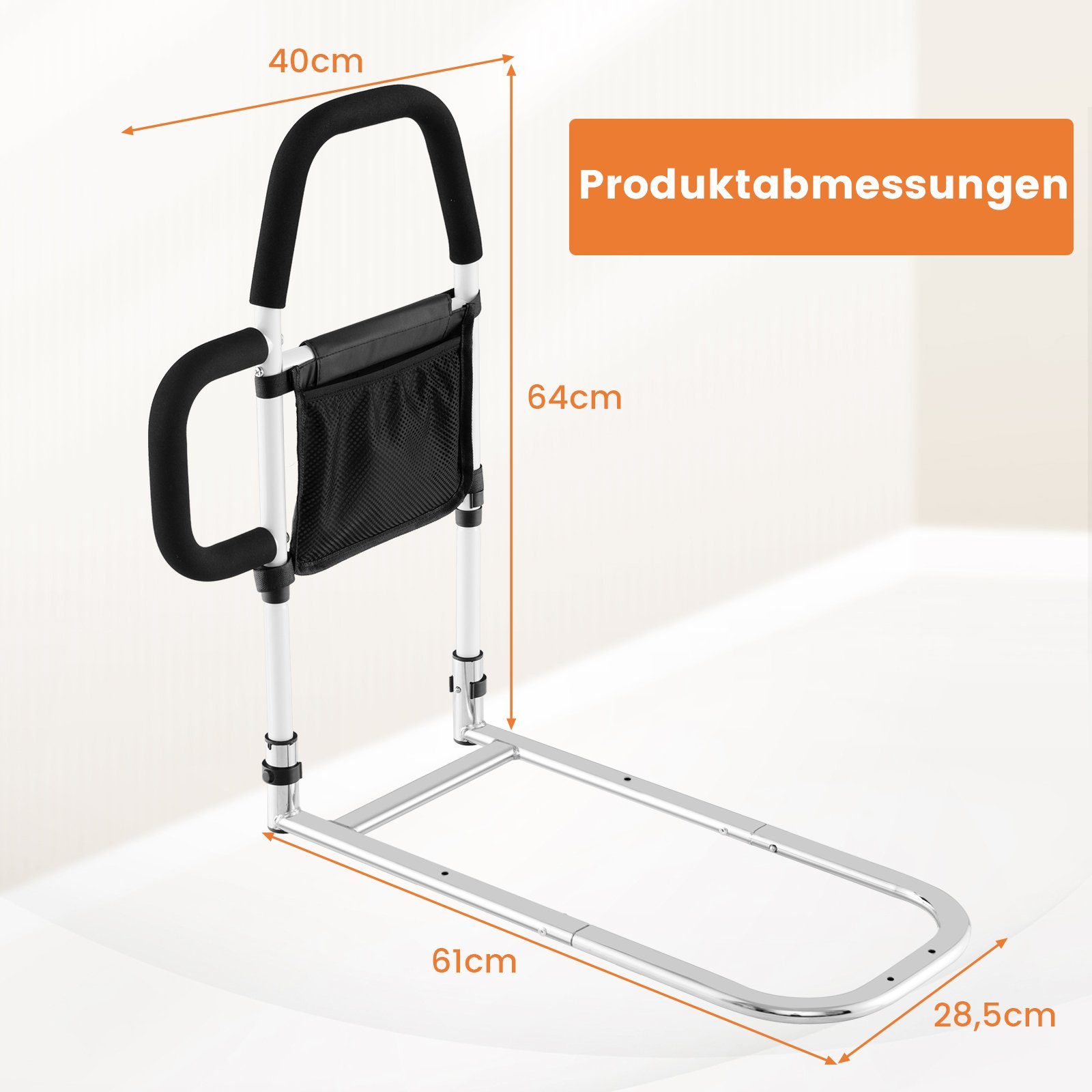 COSTWAY Bett - Aufstehhilfe, belastbar bis 136 kg, 2 Handlauf Befestigungsgurt