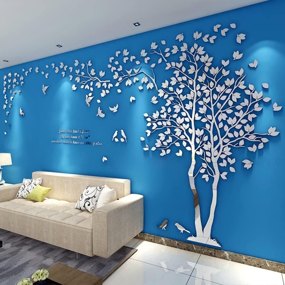 Cbei 3D-Wandtattoo 3D-Wandtattoo Dreidimensionaler dekorativer AusAcryl großer Baum Vögel, Raum voller Natur 3D-DIY-Baum fliegende Vögel FÜR IHR BABYZIMMER