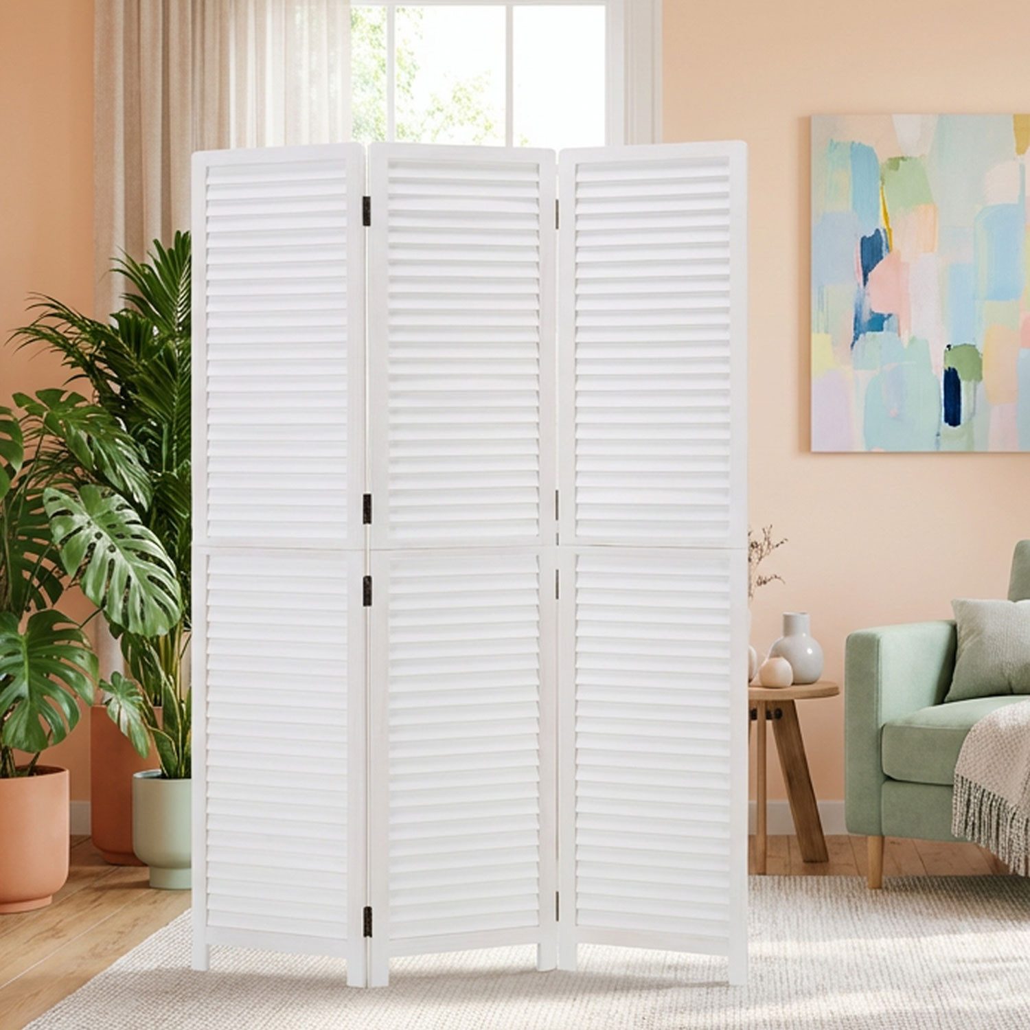 Homestyle4u Paravent Raumteiler Indoor Holz Trennwand Weiß Sichtschutz faltbar klappbar (3-teilig)