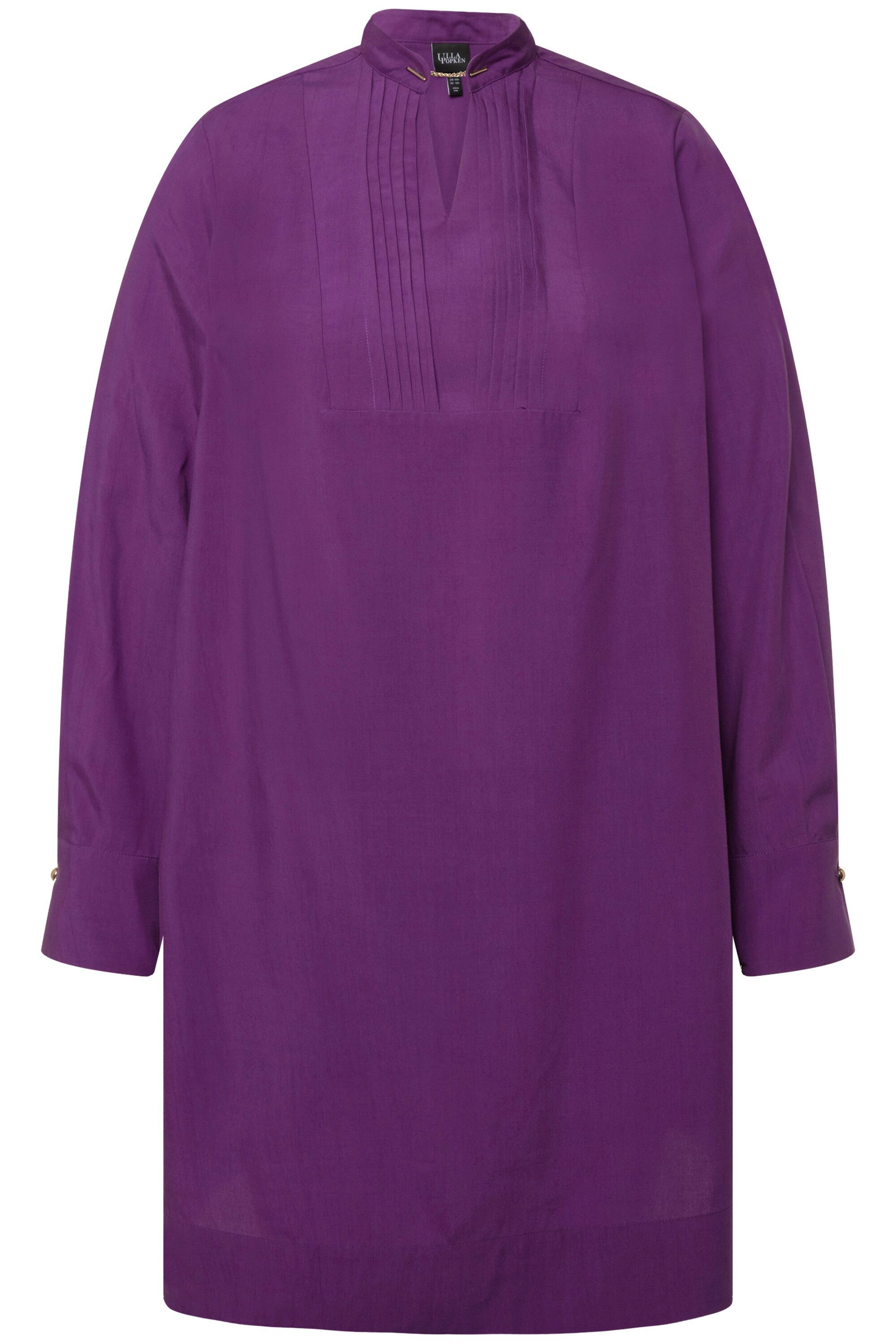 Ulla Popken Tunika Lyocell-Tunika Stehkragen Zierkette V-Ausschnitt günstig online kaufen