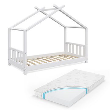 VitaliSpa® Kinderbett Kinderhausbett 80x160cm DESIGN Weiß Matratze