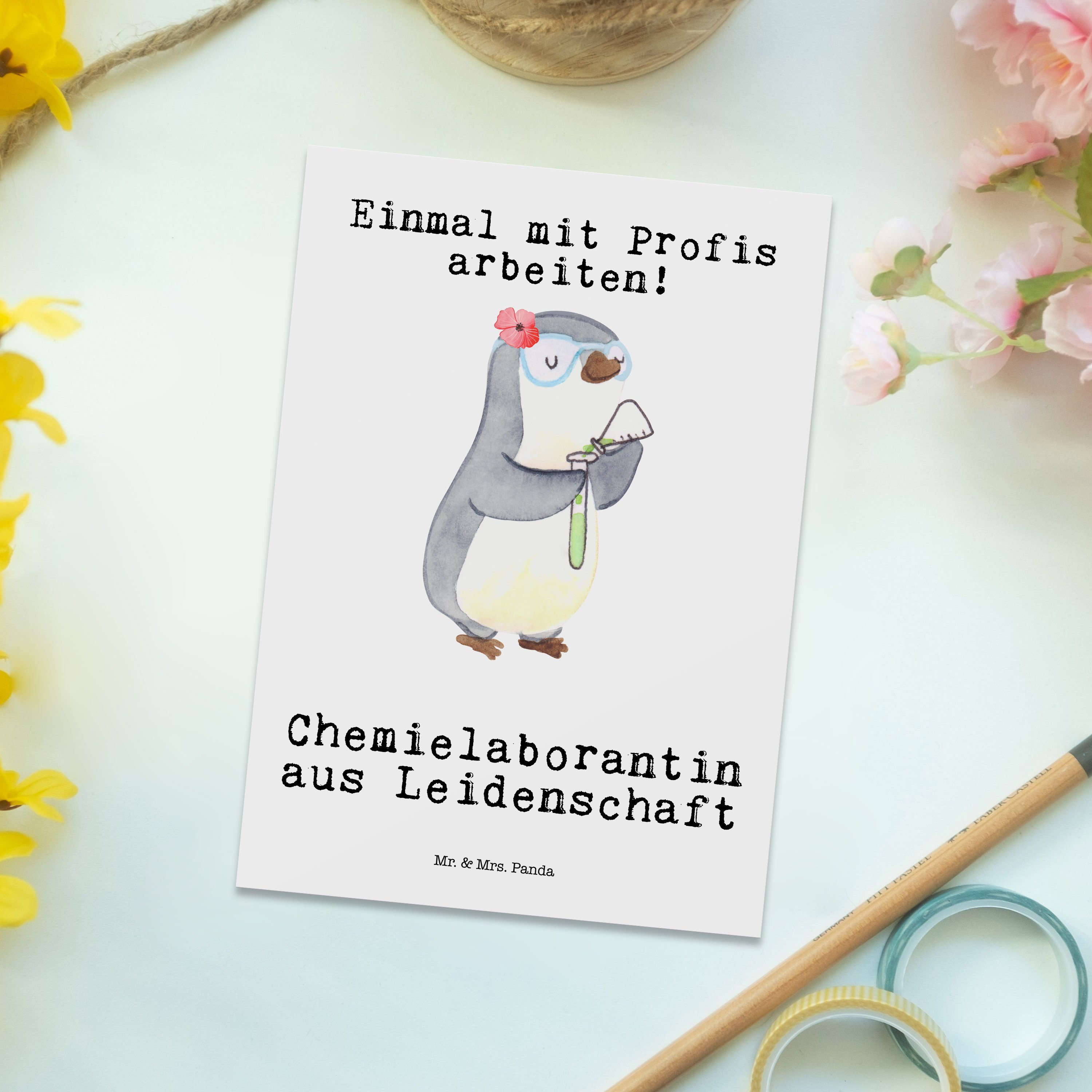 Weiß - Panda Chemieunterricht Postkarte Chemielaborantin Leidenschaft Mrs. Geschenk, Mr. - & aus