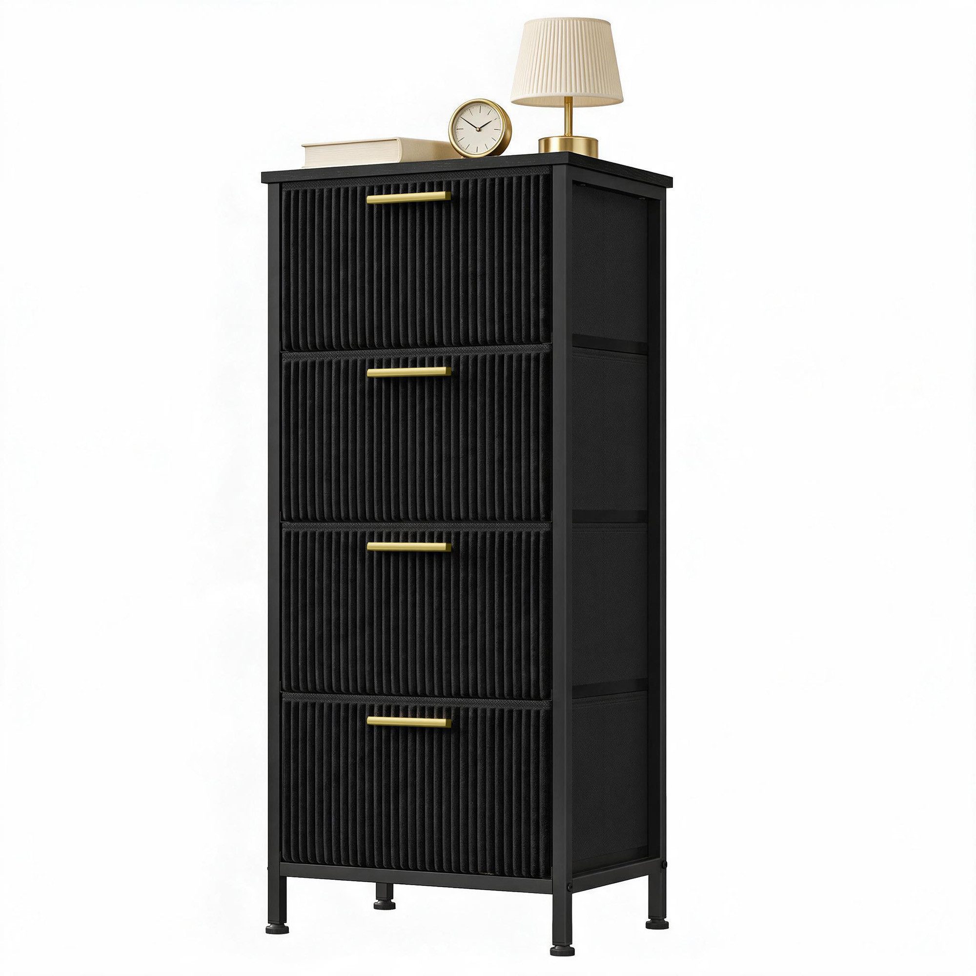 SONGMICS Kommode mit 4 Schubladen Schmaler Aufbewahrungsschrank aus Cord, 39,6 x 30 x 96,2 cm Tintenschwarz