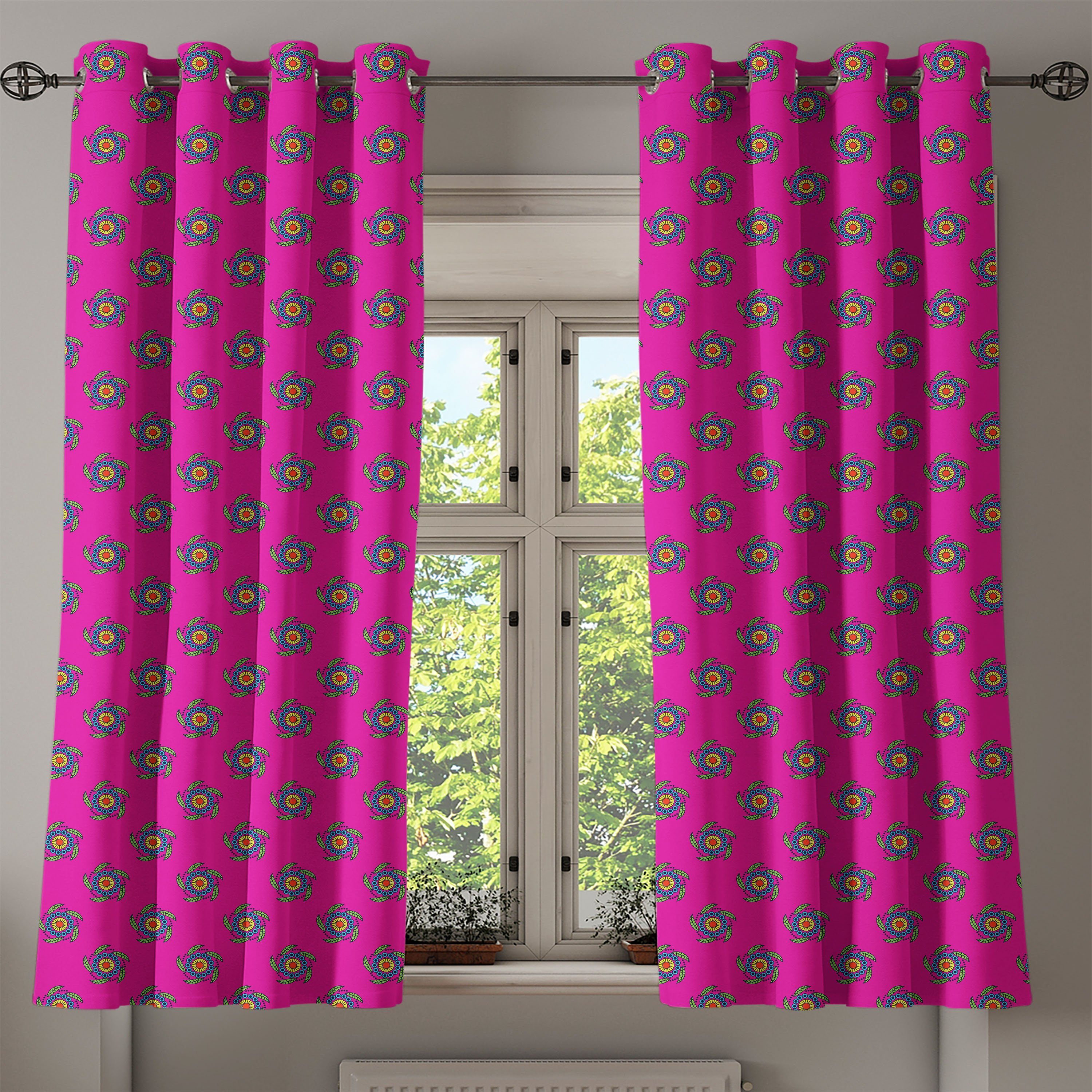 Gardine Dekorative 2-Panel-Fenstervorhänge für Schlafzimmer Scheinen Hot Abakuhaus, Wohnzimmer, Windmühle Blumen Pink